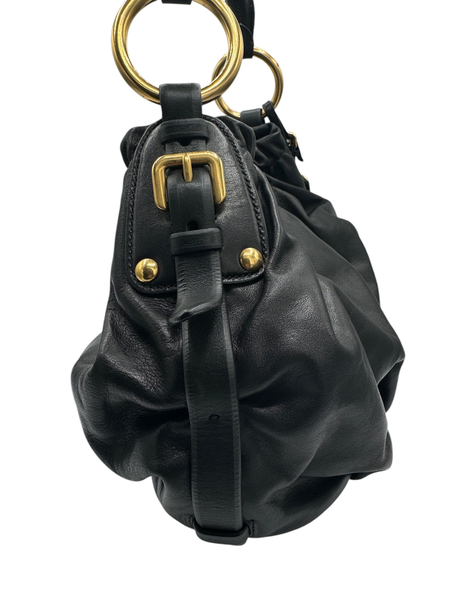 PRE-OWNED Black Calf Hobo Shoulder Bag