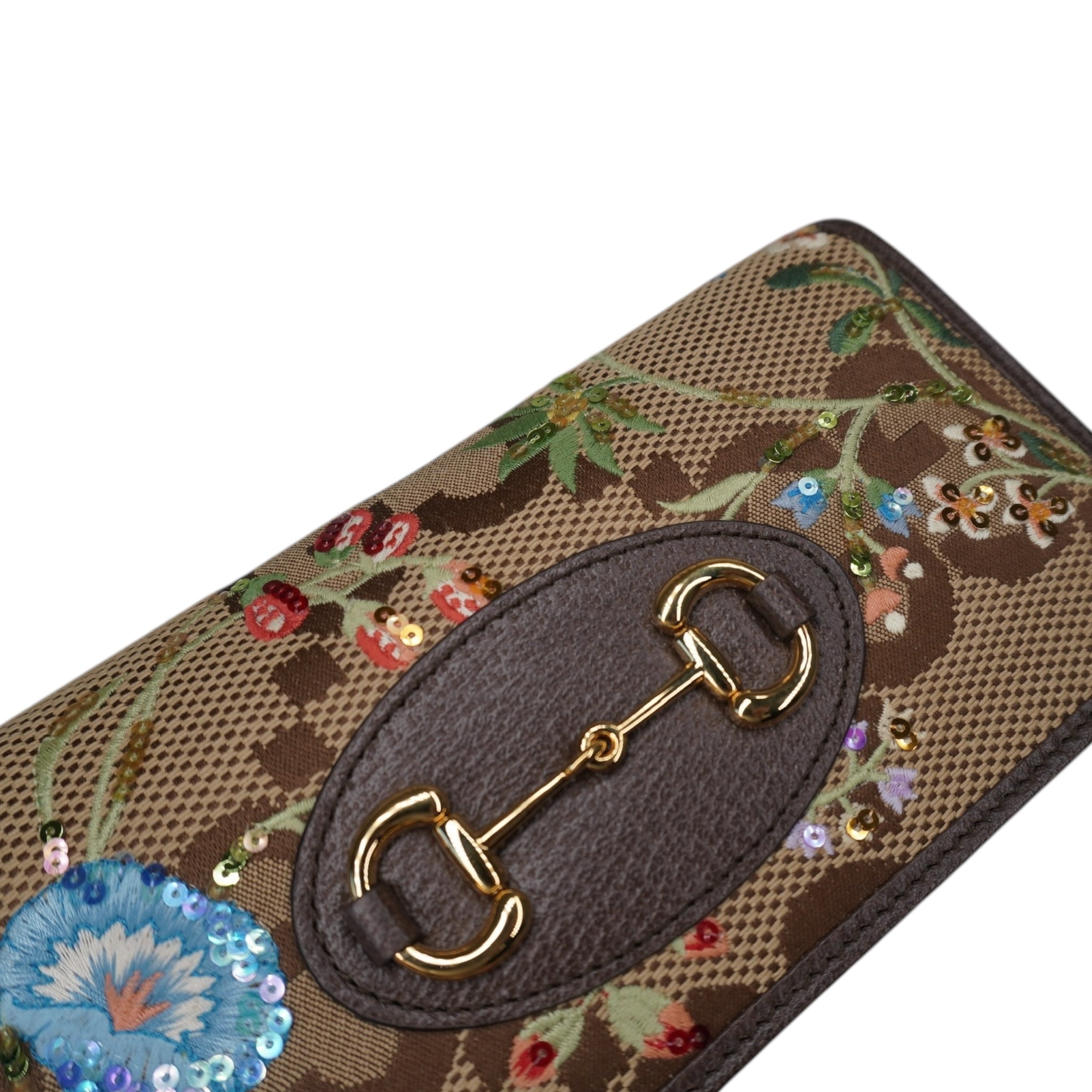 Cartera con cadena Horsebit 1955 de lona con bordado GG, tamaño jumbo, de segunda mano