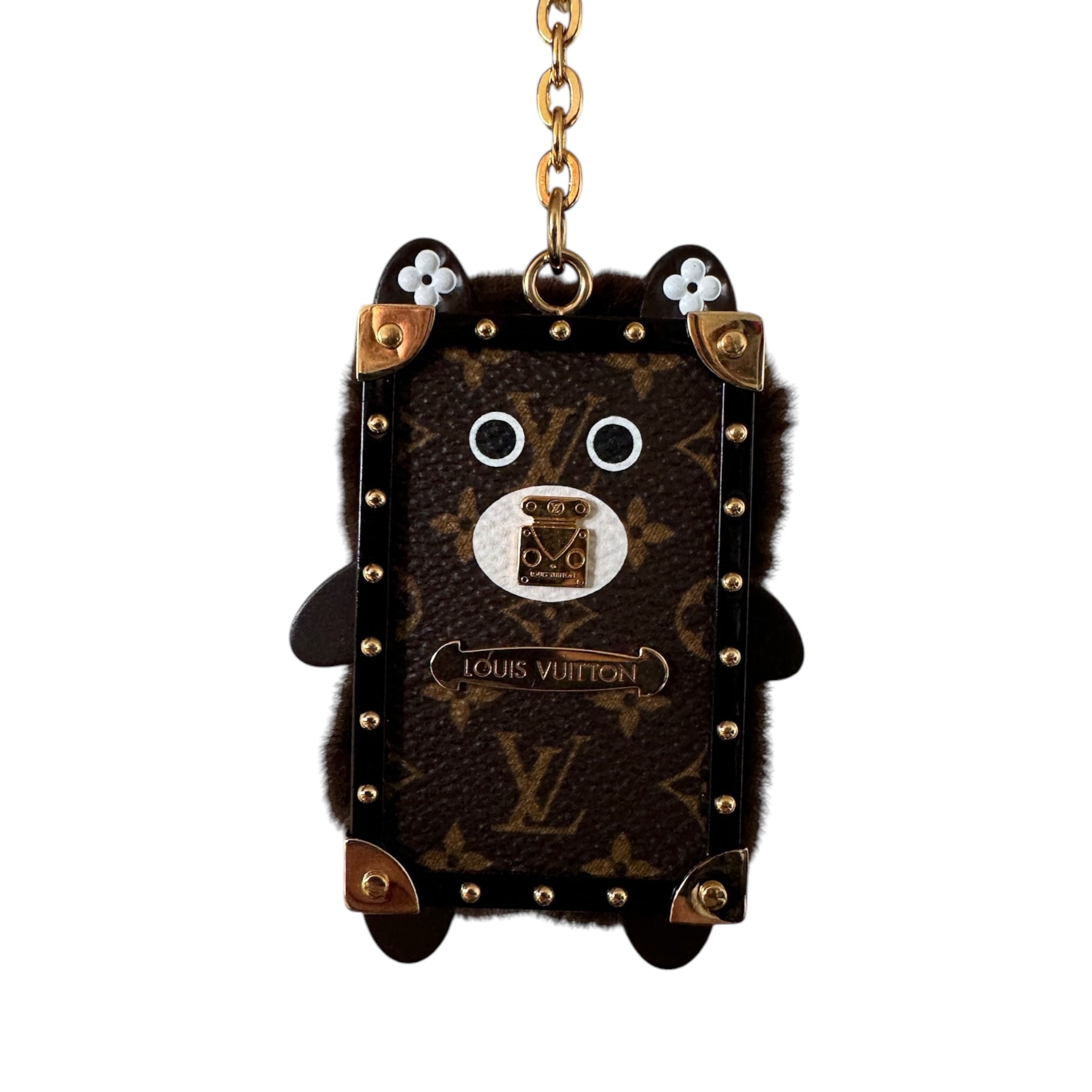 PRE-OWNED LV Mink Fur Monogram Eye-Trunk Bear Bag Charm Key Holder