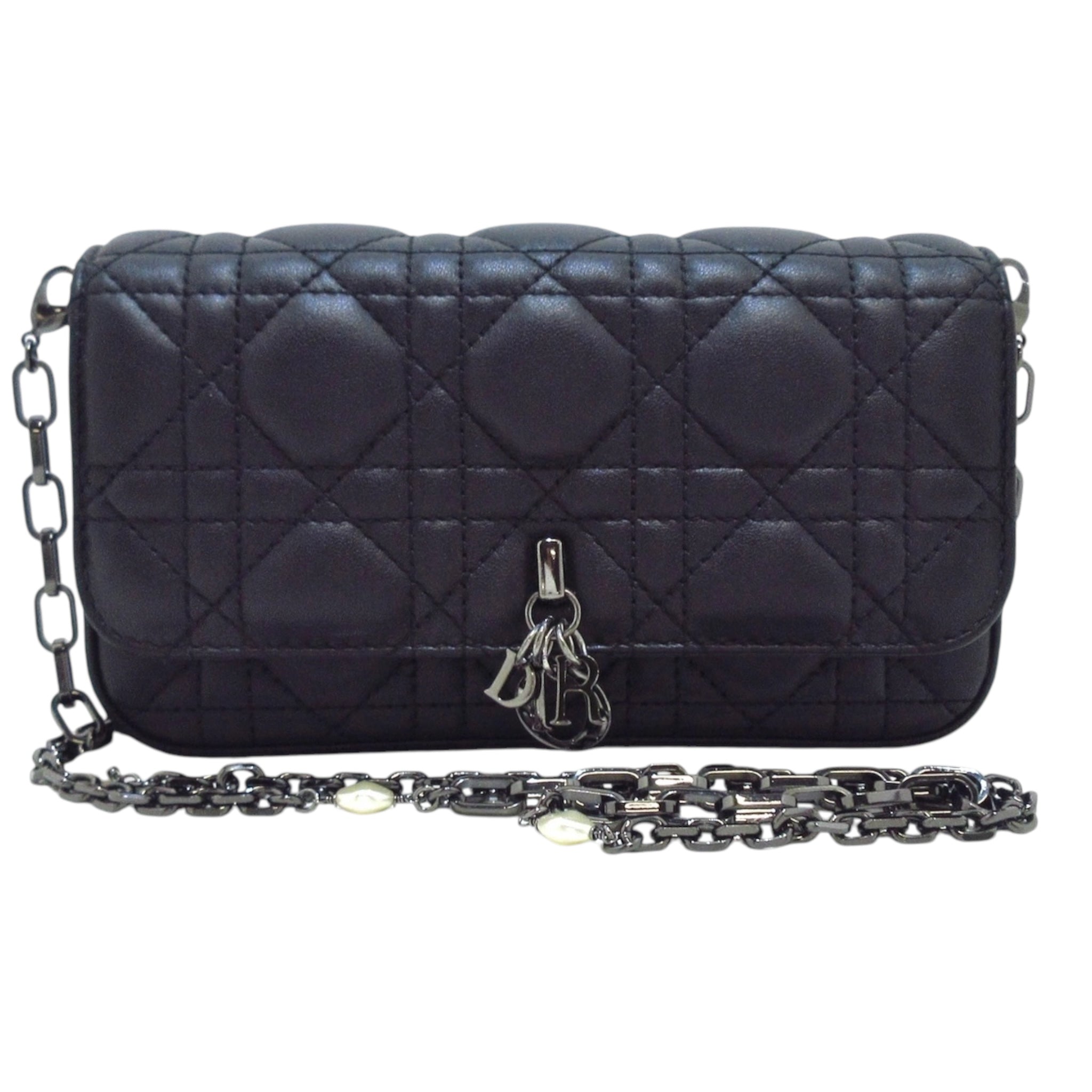 Bolso bandolera My Dior Talk para teléfono de piel de cordero negra USADO