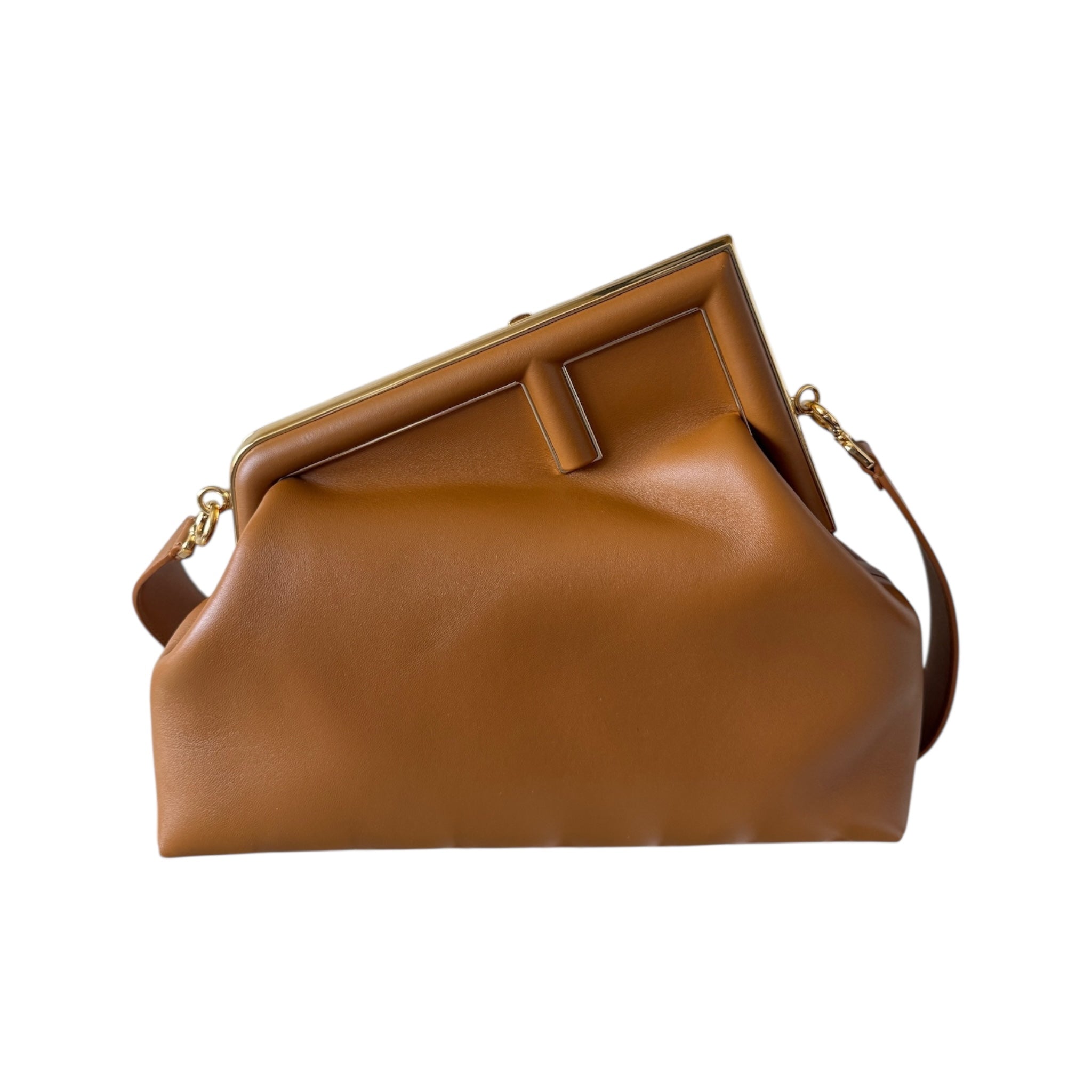 PRE-OWNED FF First Camel Shoulder Bag Leather Medium
