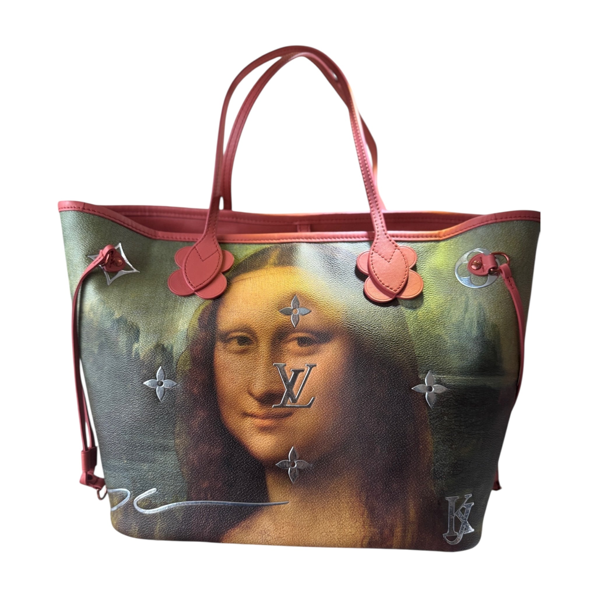 Bolso de hombro LV Neverfull NM Tote de edición limitada de lona con estampado Da Vinci de Jeff Koons de segunda mano