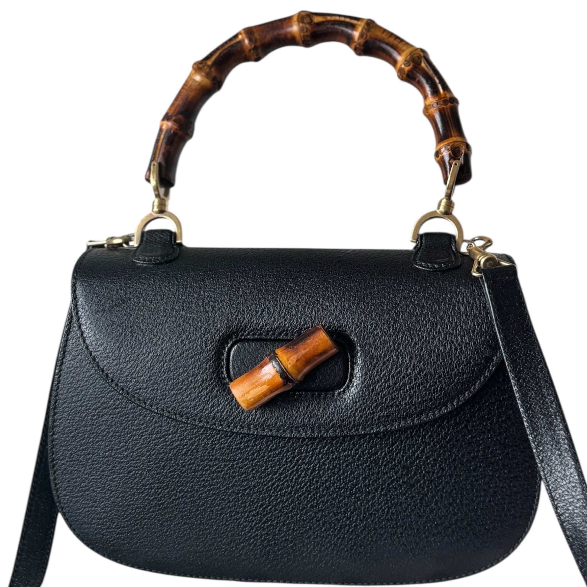 Bolso de hombro mediano de cuero con asa superior convertible de bambú vintage GG USADO
