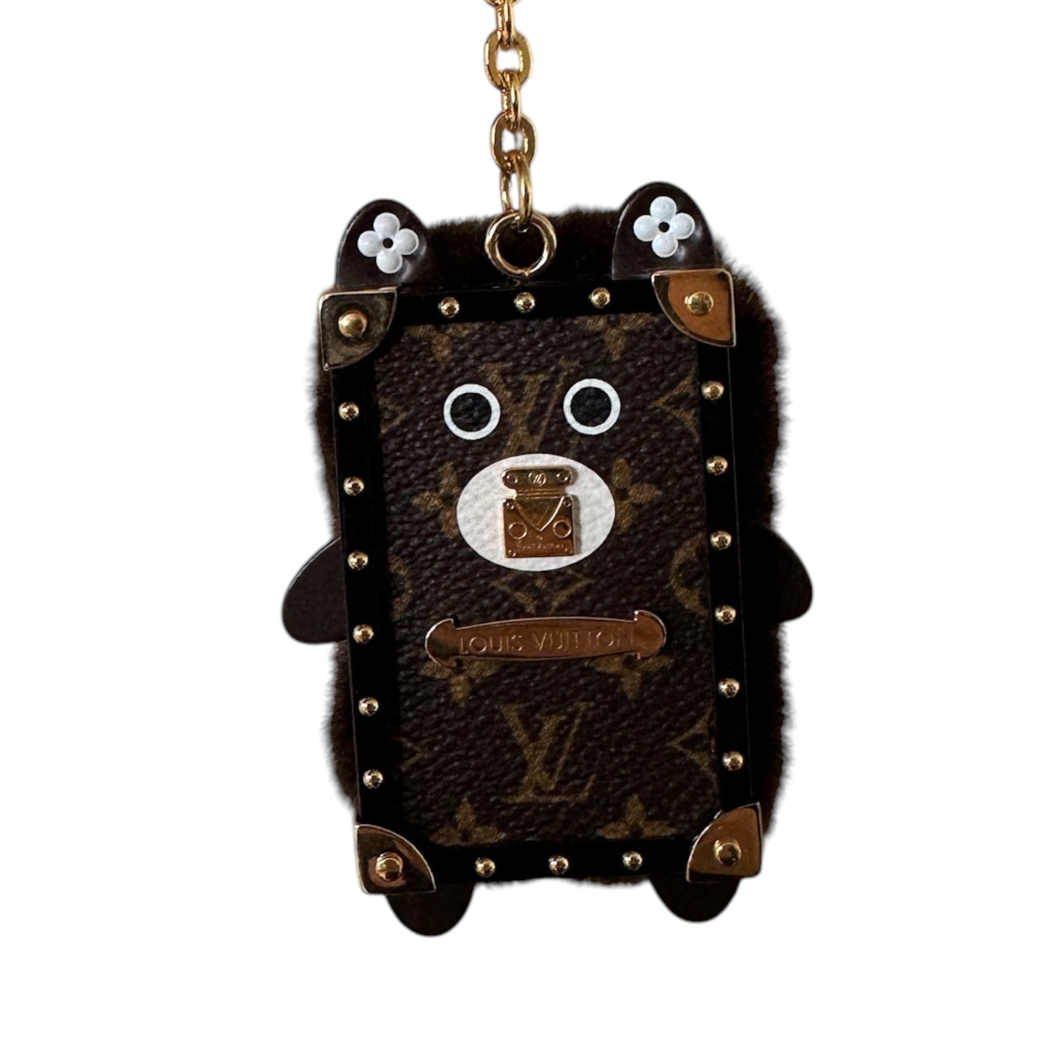PRE-OWNED LV Mink Fur Monogram Eye-Trunk Bear Bag Charm Key Holder