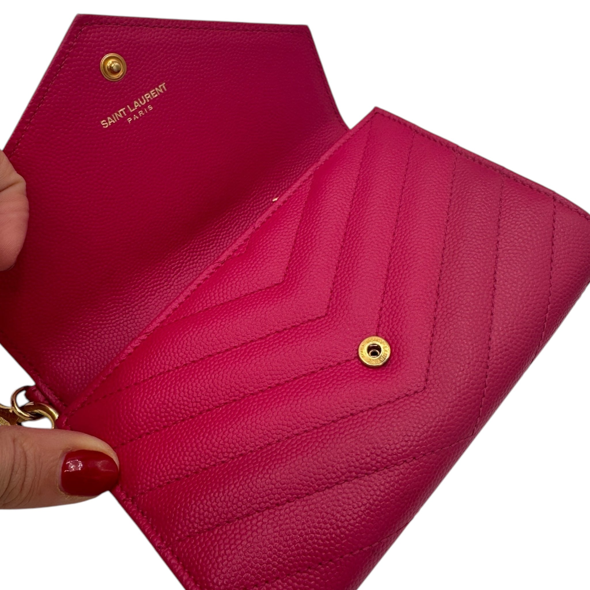 PRE-ONWED YSL Grain De Poudre Matelasse Chevron Small Monogram Envelope Wallet