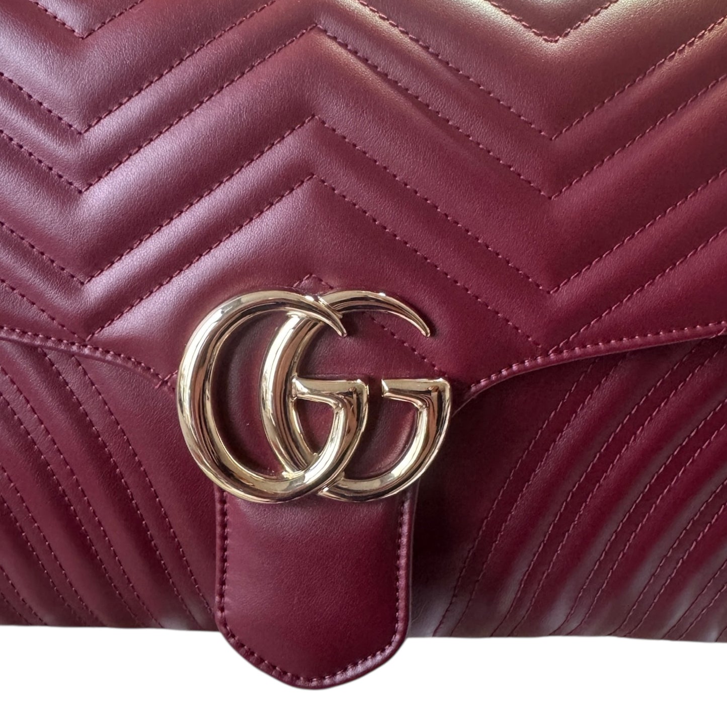 PRE-OWNED Burgundy GG Marmont Flap Bag Matelasse Leather Large Shoulder Bag