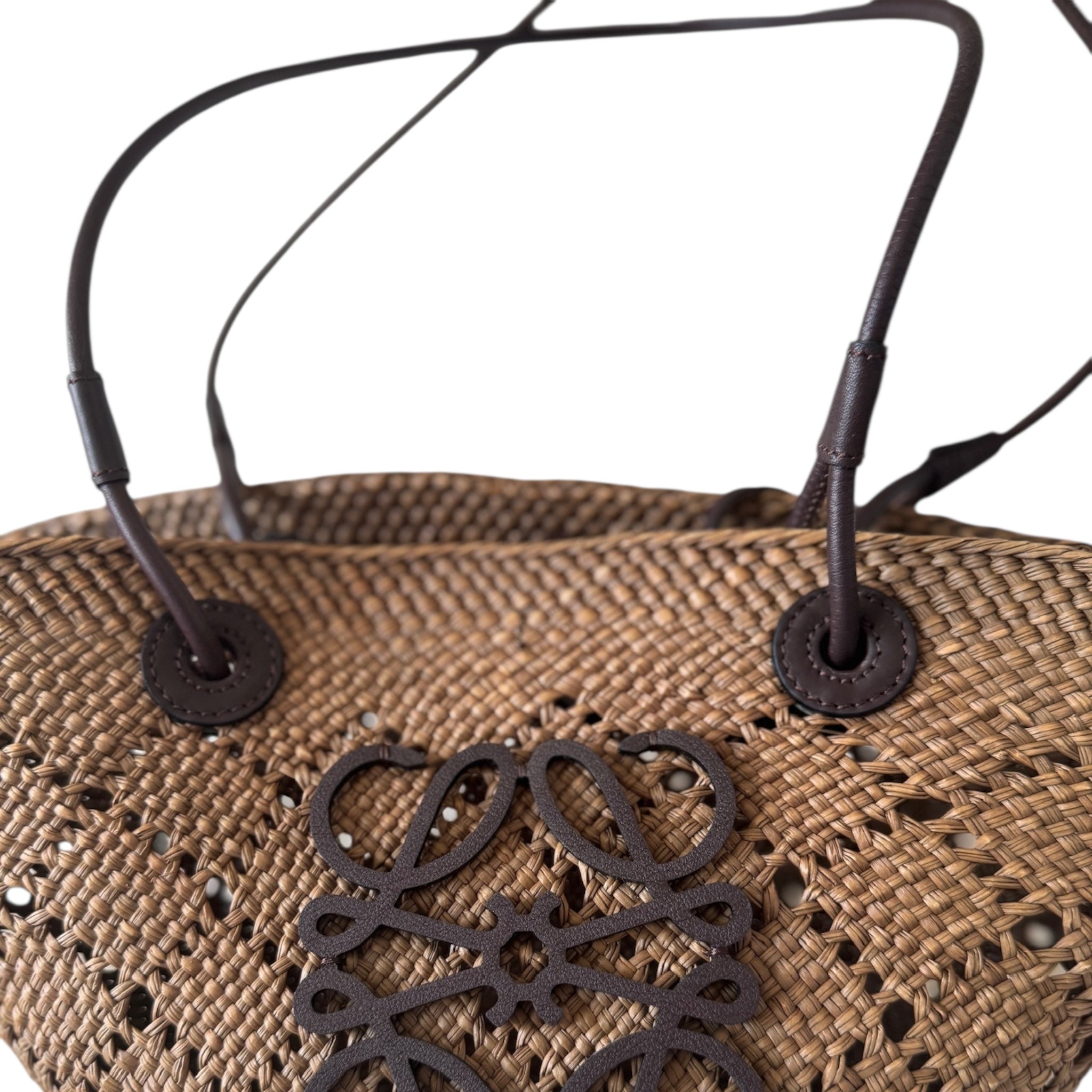 PRE-OWNED Anagram Basket Tote Raffia Small Shoulder Bag