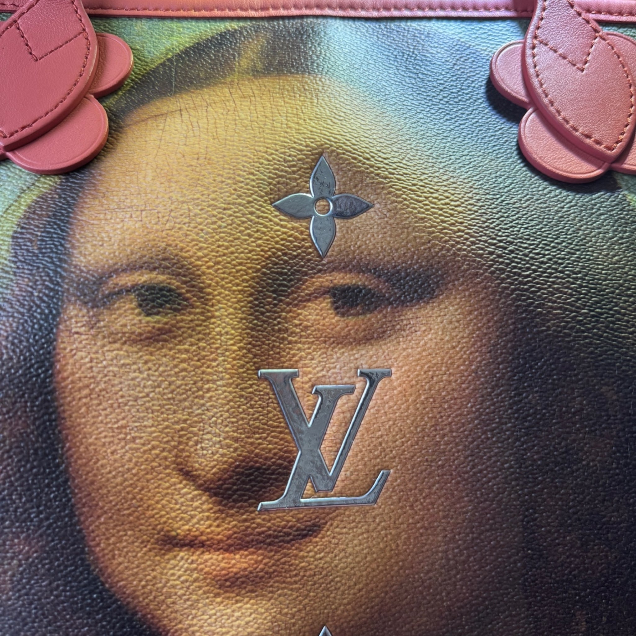 Bolso de hombro LV Neverfull NM Tote de edición limitada de lona con estampado Da Vinci de Jeff Koons de segunda mano