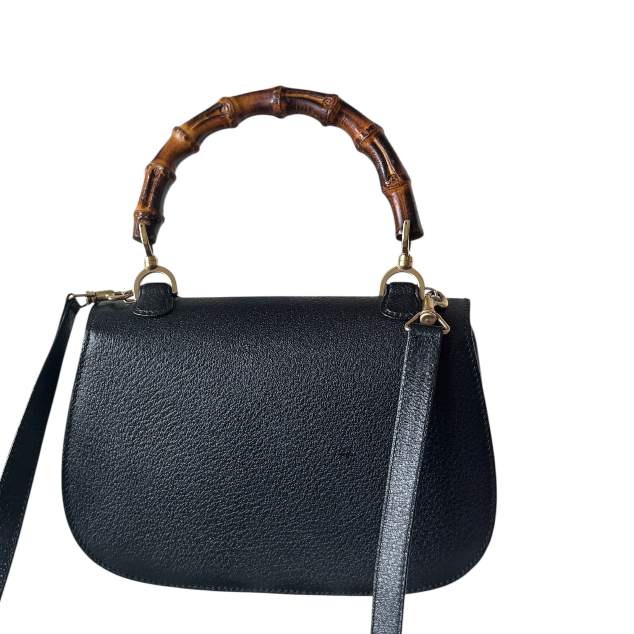 Bolso de hombro mediano de cuero con asa superior convertible de bambú vintage GG USADO