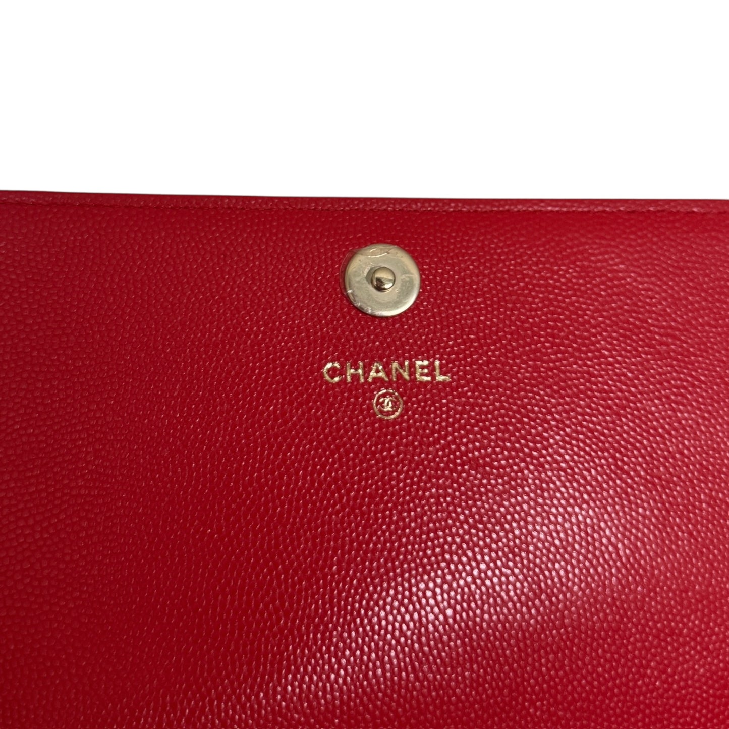 PRE-OWNED CC Caviar Quilted Square Wallet On Chain WOC Dark Red Shoulder Bag