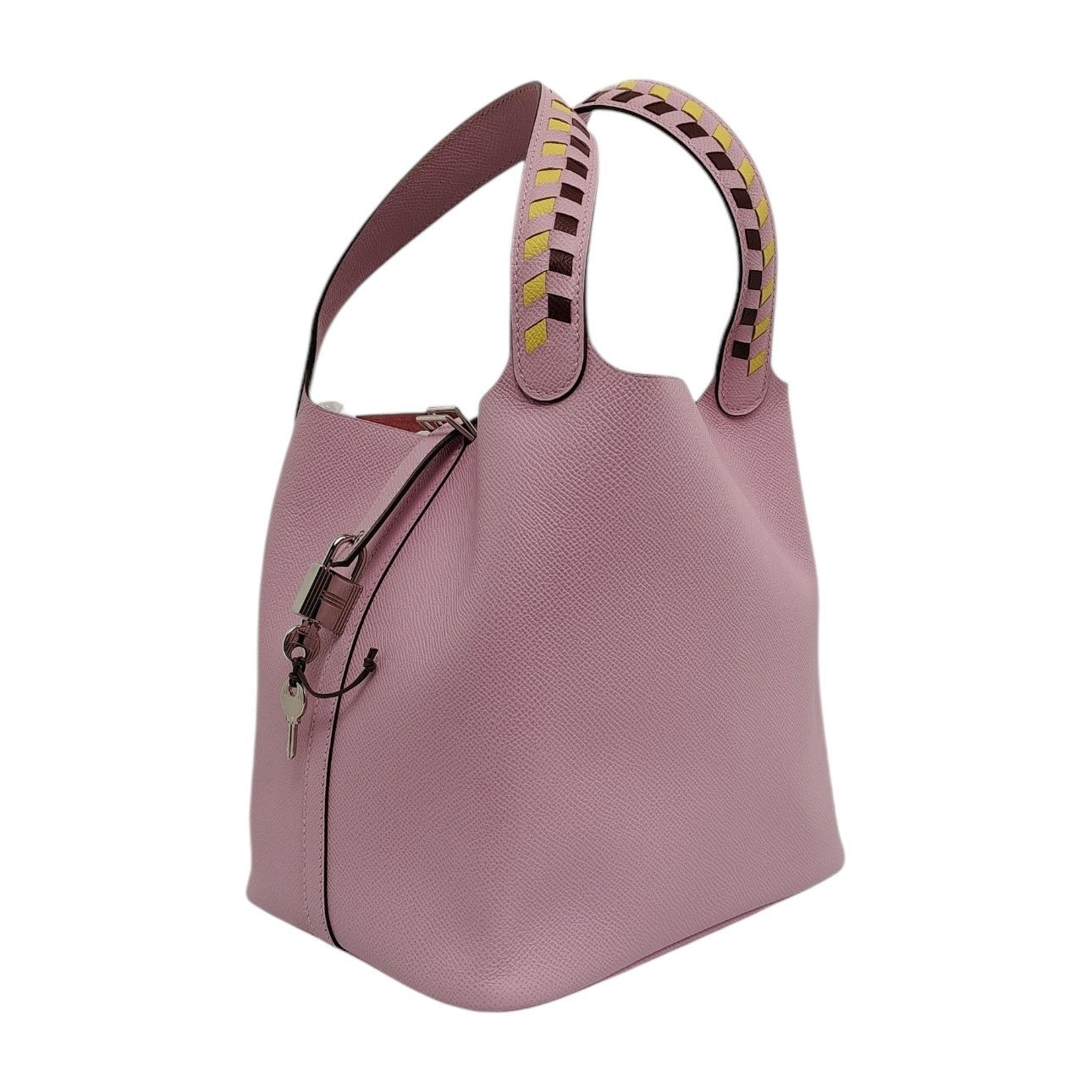 PRE-OWNED Epsom Tressage De Cuir Picotin Lock 22 Mauve Sylvestre Rouge H Jaune De Naples