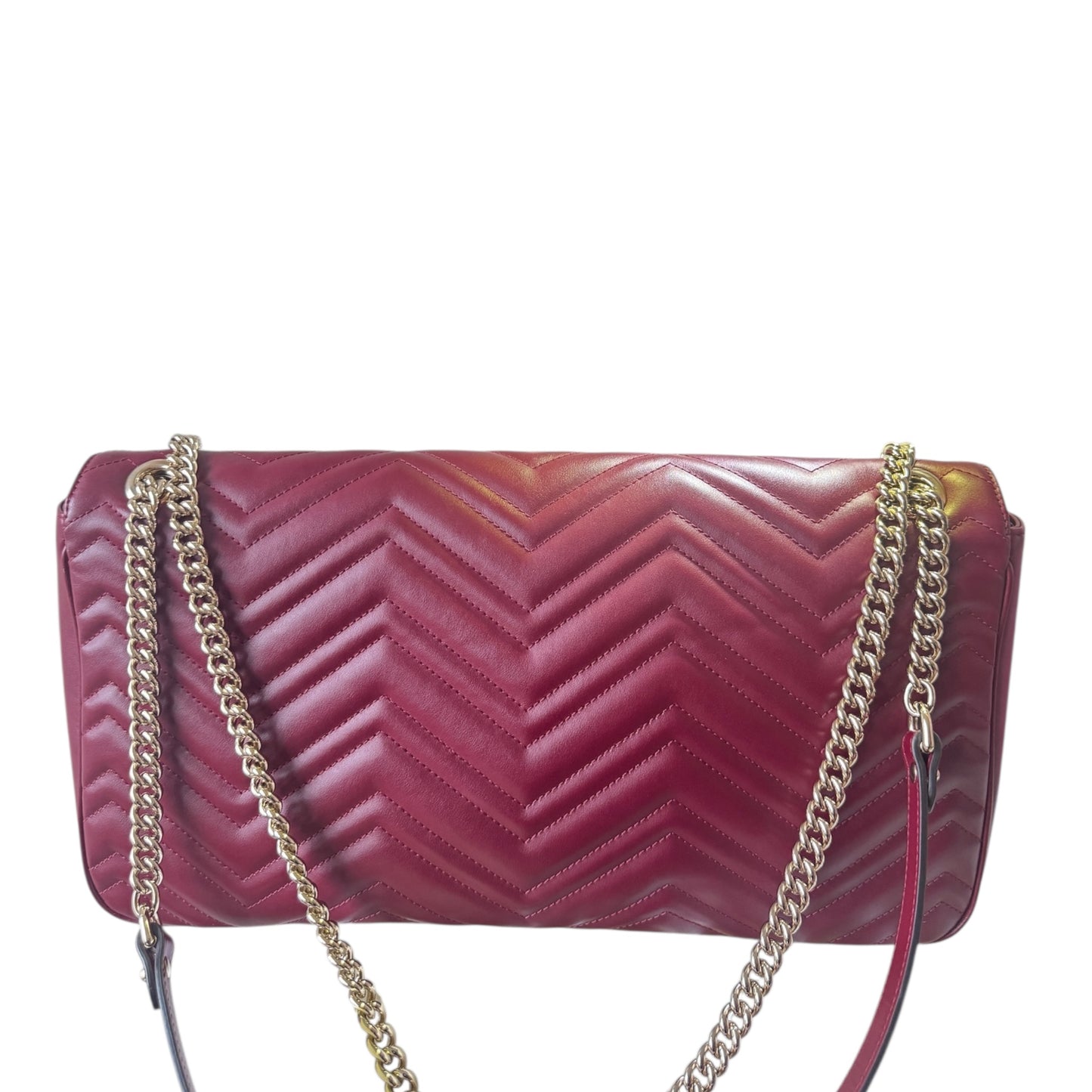 PRE-OWNED Burgundy GG Marmont Flap Bag Matelasse Leather Large Shoulder Bag