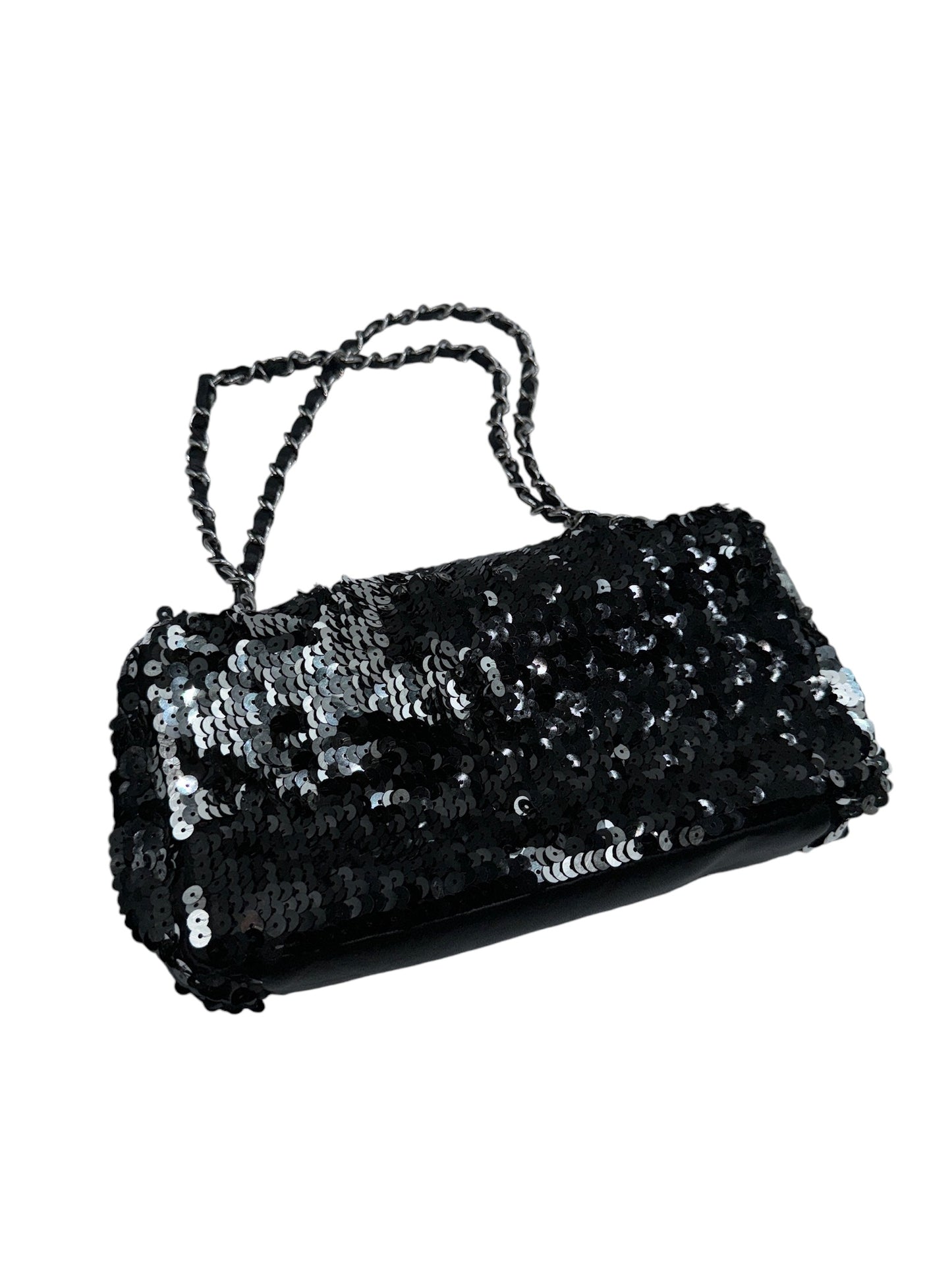 PRE-OWNED CC Summer Night Flap Black Silver Sequins Shoulder Bag