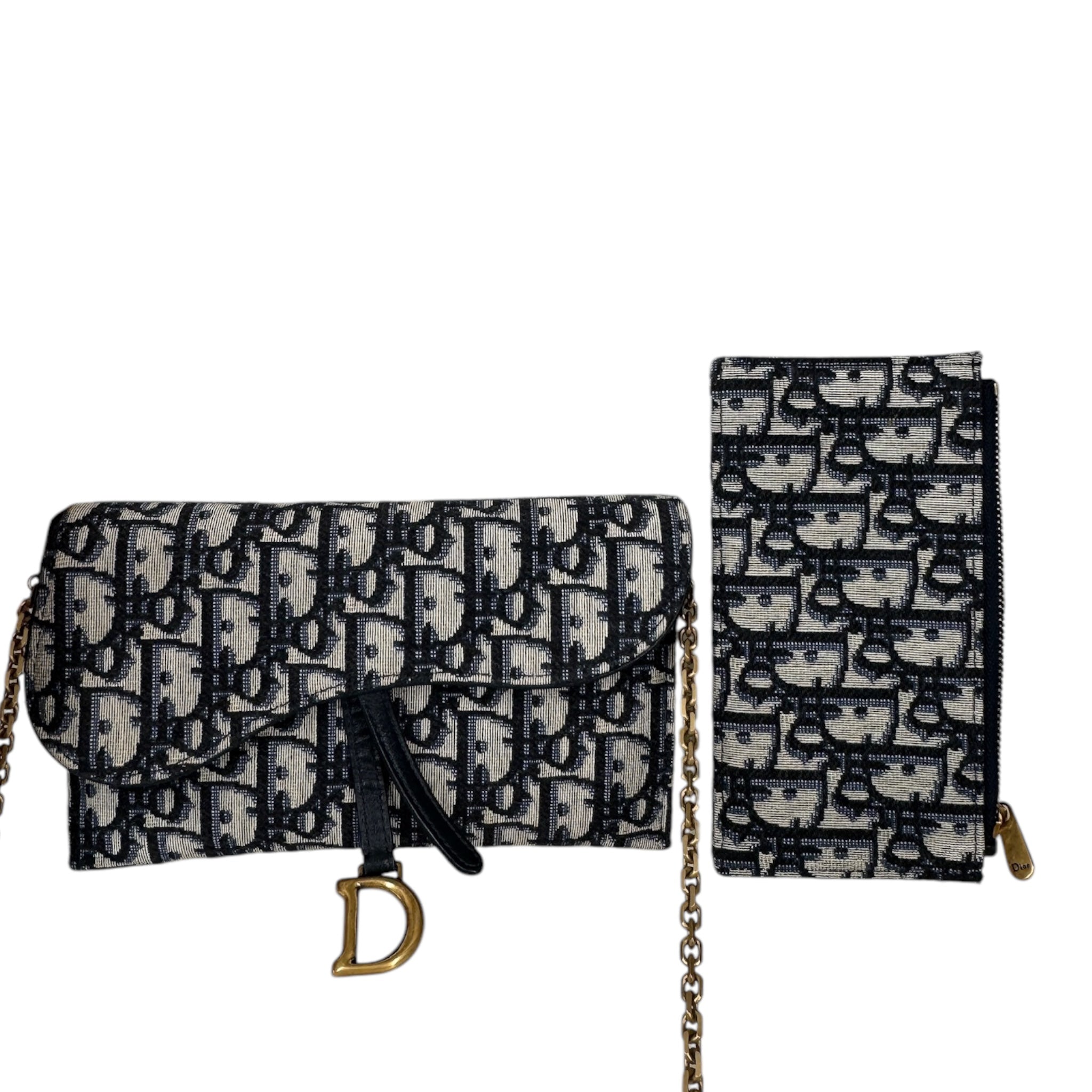 Cartera de lona oblicua azul marino Saddlelle de segunda mano con cadena, bolso cruzado con bolsa