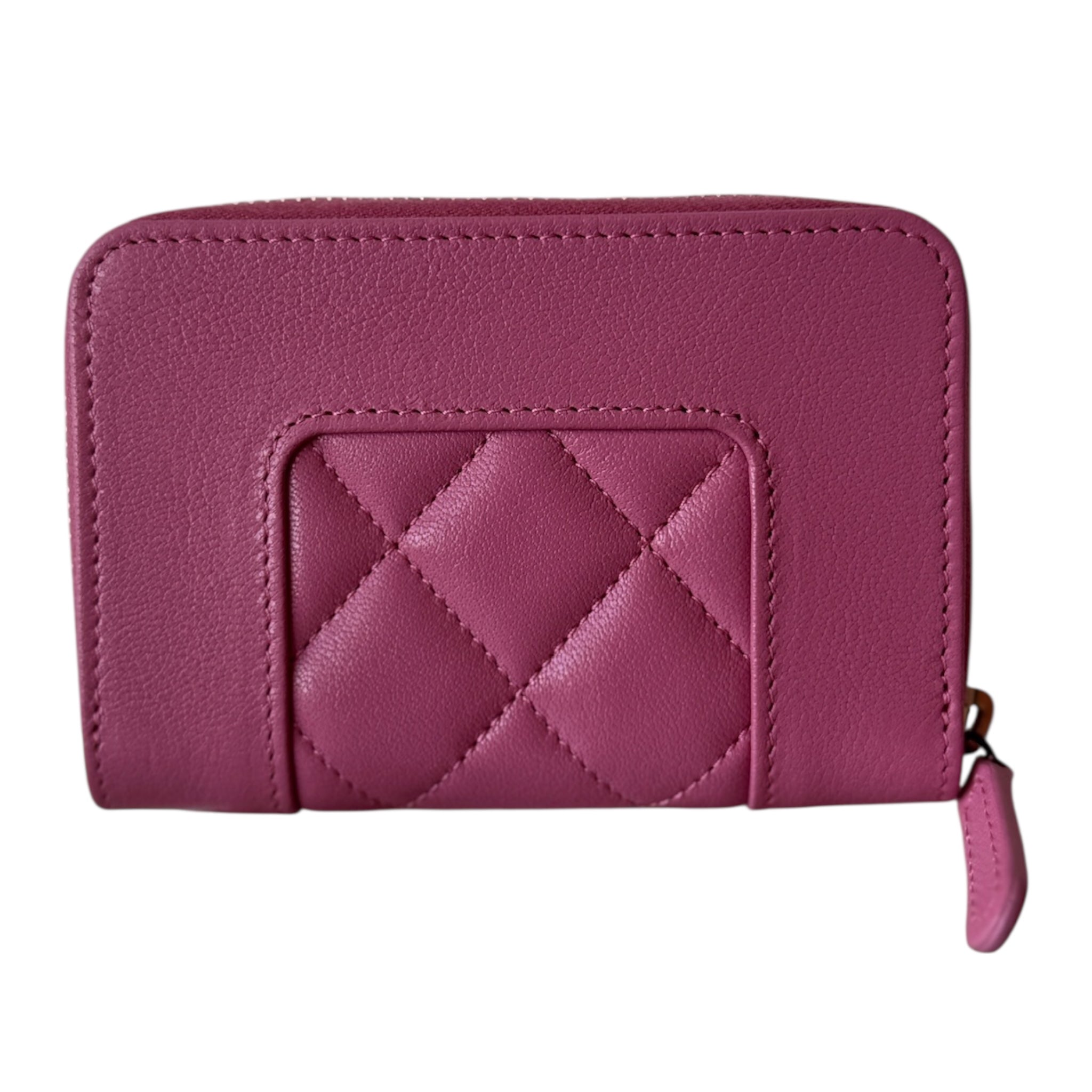 Monedero vintage con cremallera Mademoiselle de piel acolchada rosa CC USADO