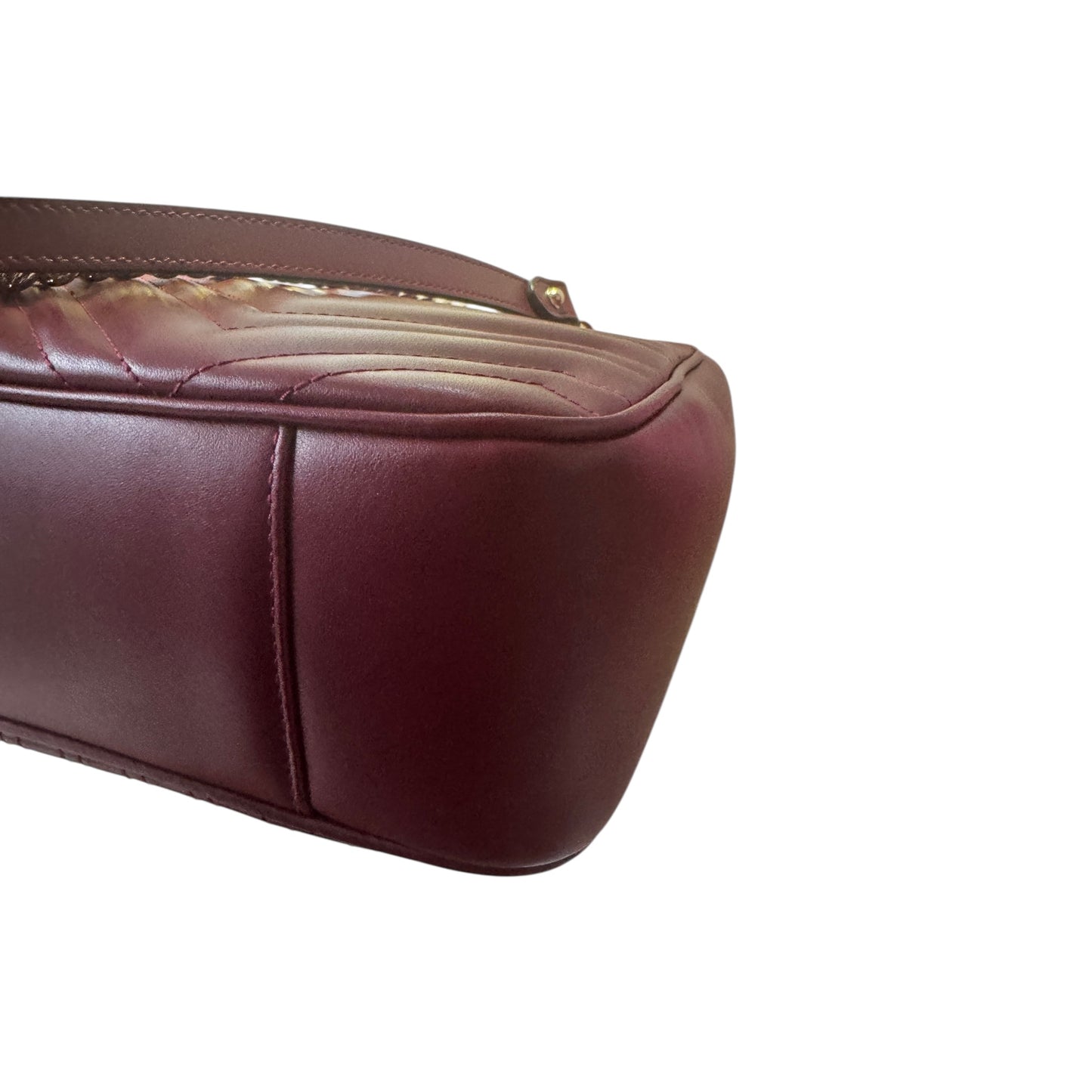 PRE-OWNED Burgundy GG Marmont Flap Bag Matelasse Leather Large Shoulder Bag