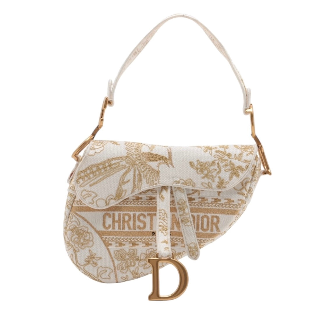 Bolso de hombro Saddle de lona bordada Toile de Jouy USADO