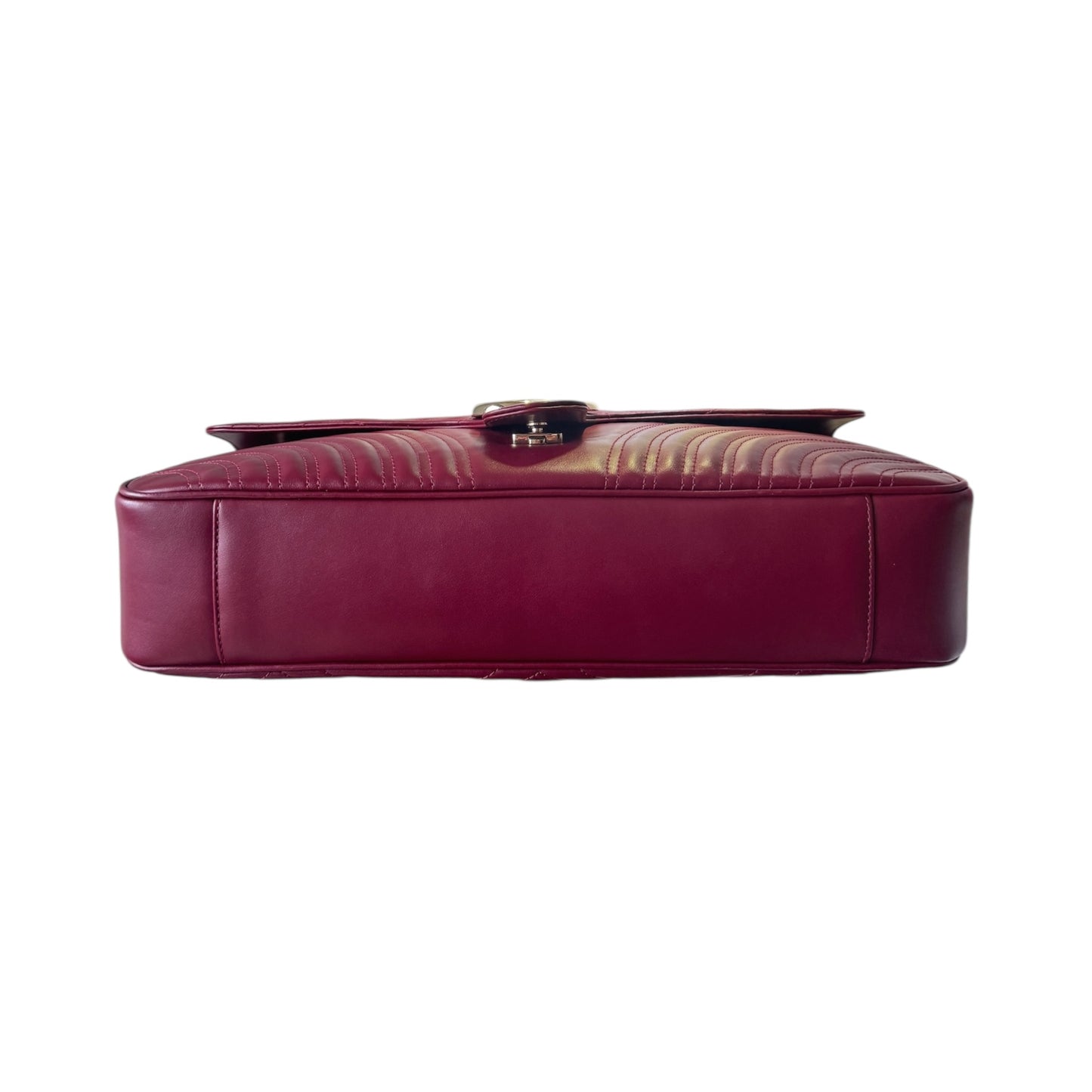 PRE-OWNED Burgundy GG Marmont Flap Bag Matelasse Leather Large Shoulder Bag