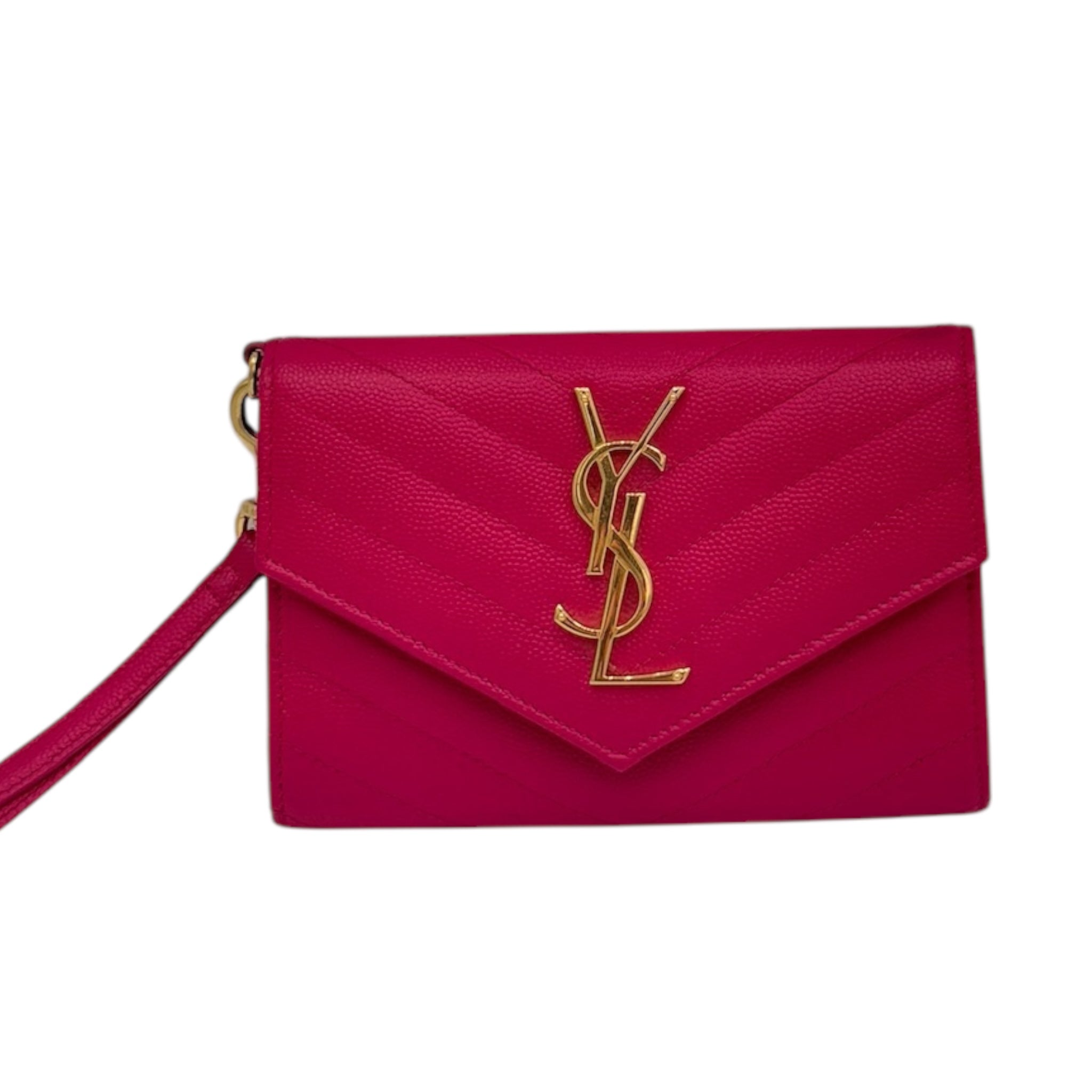 PRE-ONWED YSL Grain De Poudre Matelasse Chevron Small Monogram Envelope Wallet