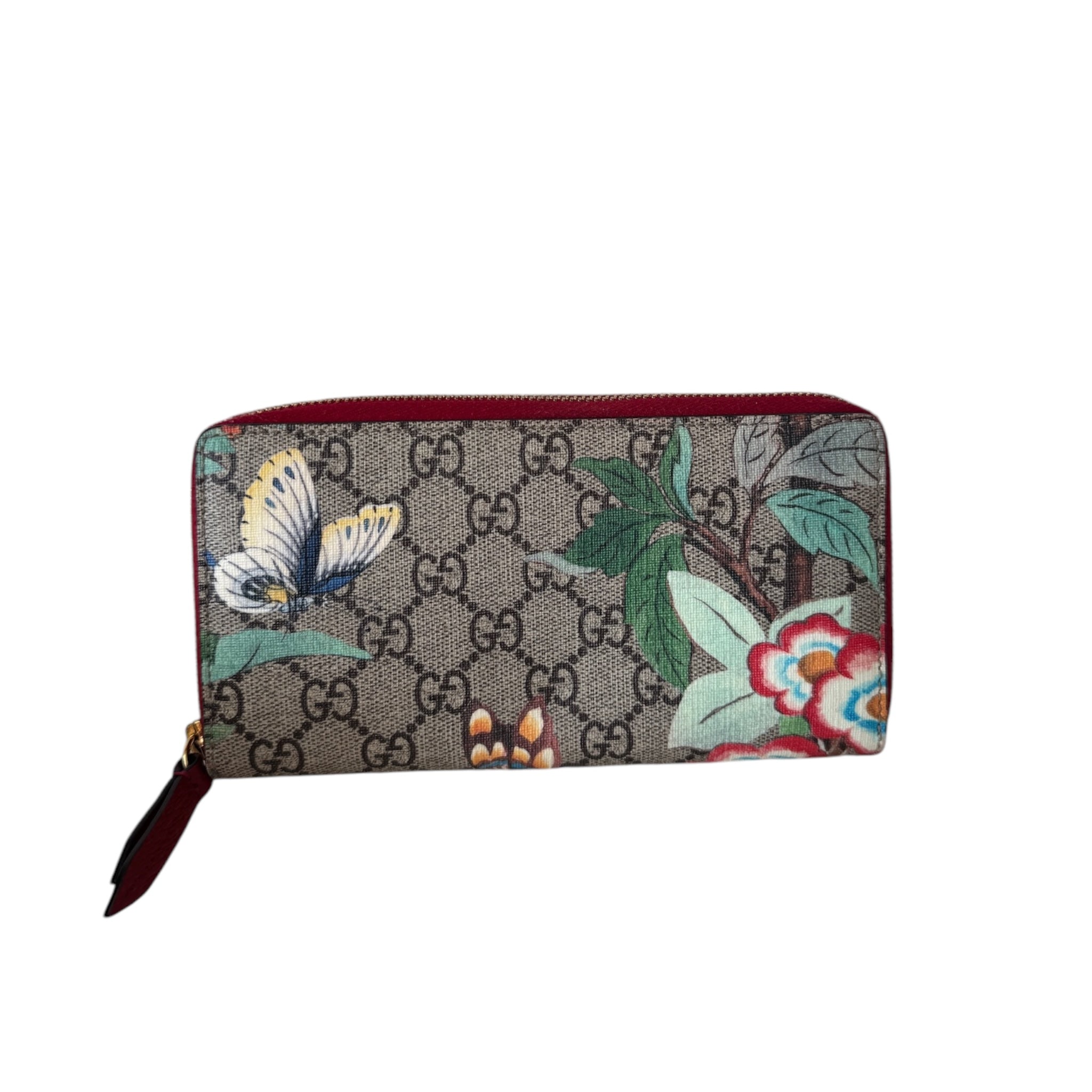 Cartera con cremallera alrededor de lona revestida con estampado Tian GG USADA