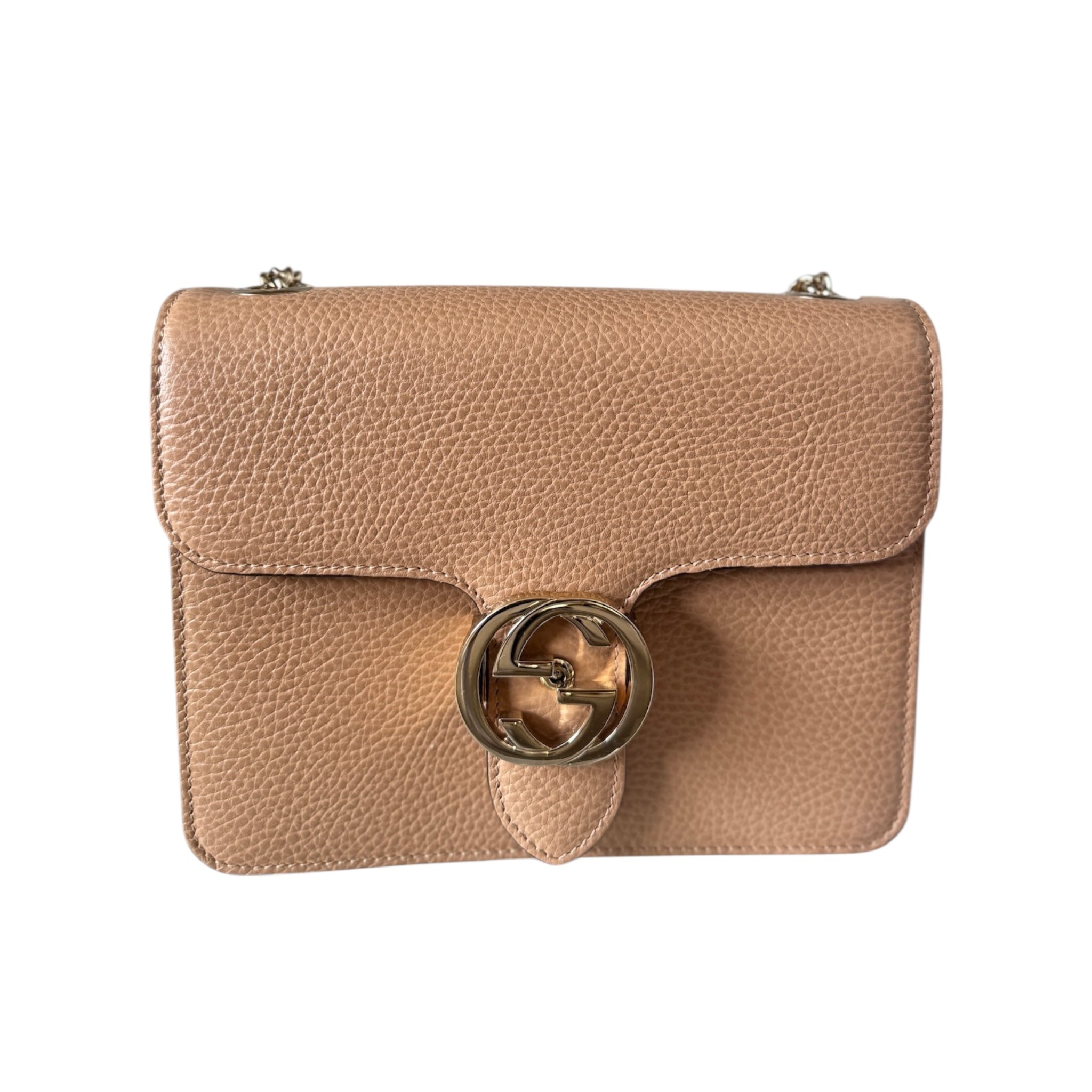 Bolso bandolera pequeño con G entrelazada de piel beige GG USADO