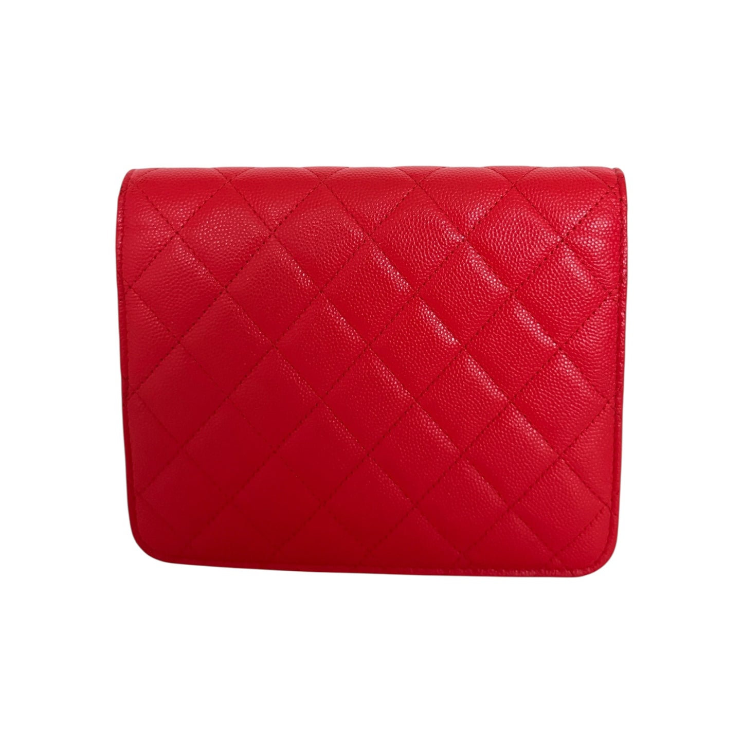 PRE-OWNED CC Caviar Quilted Square Wallet On Chain WOC Dark Red Shoulder Bag