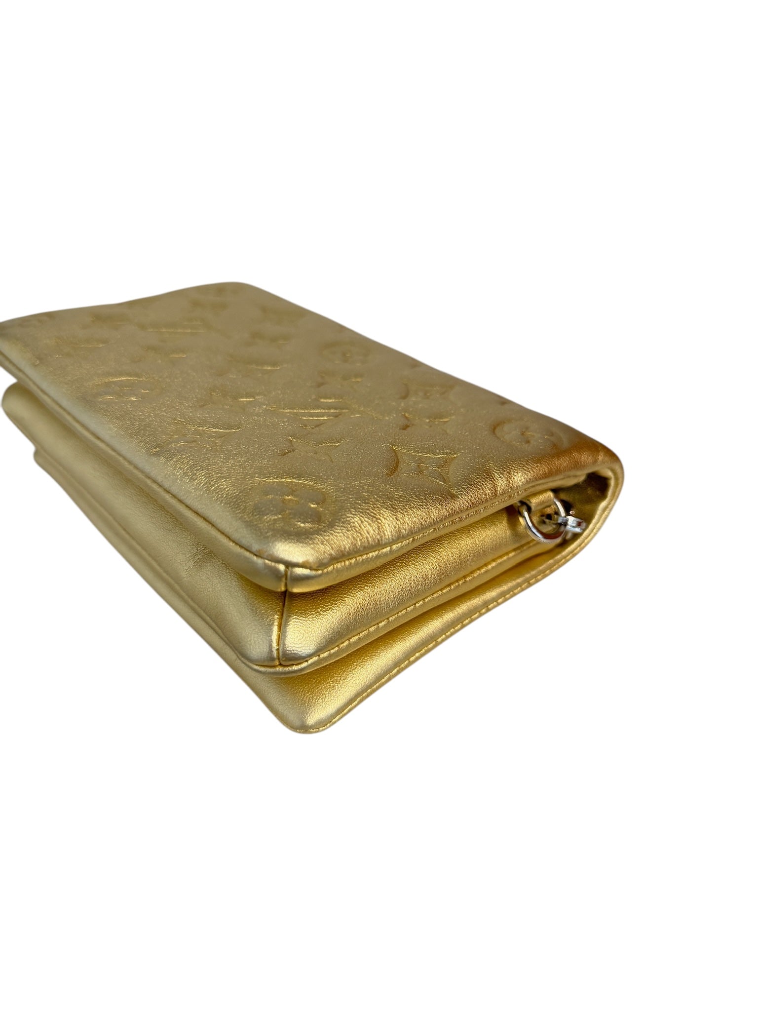 LOUIS VUITTON - Gold Monogram Embossed Lambskin Pochette Coussin