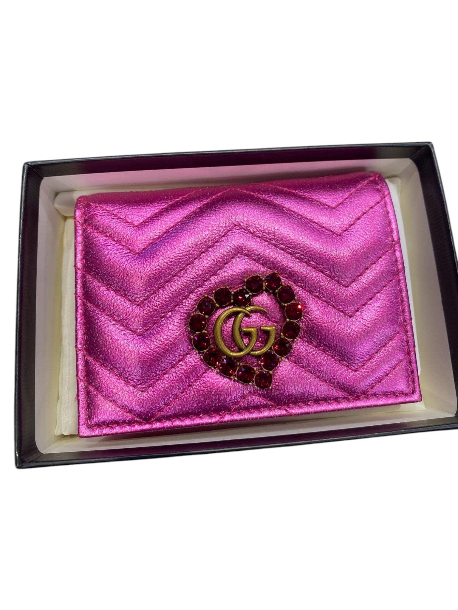 Cartera GG Marmont con cristales Matelasse en rosa metalizado de segunda mano