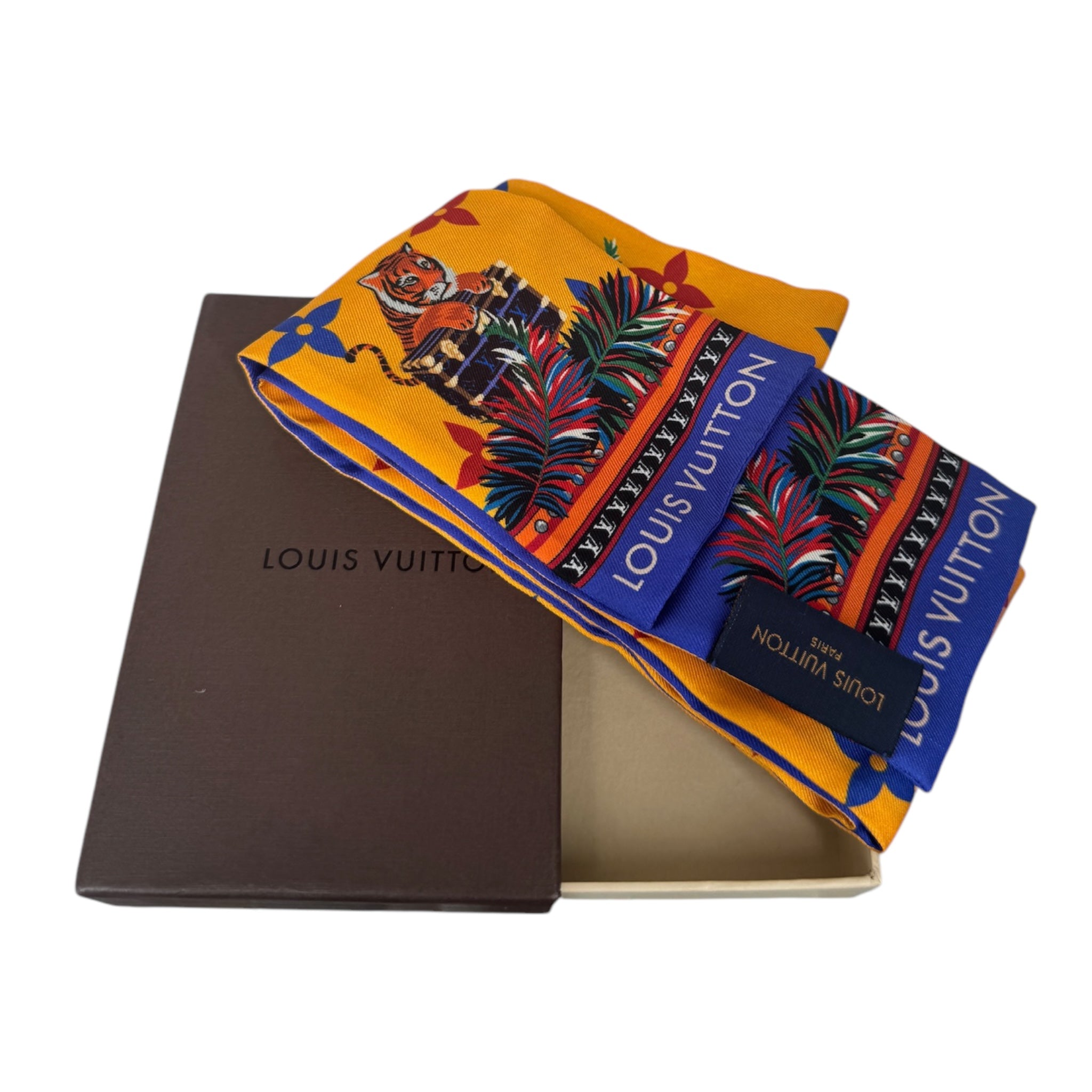 Bandeau de tigre precioso con monograma de seda amarilla LV USADO