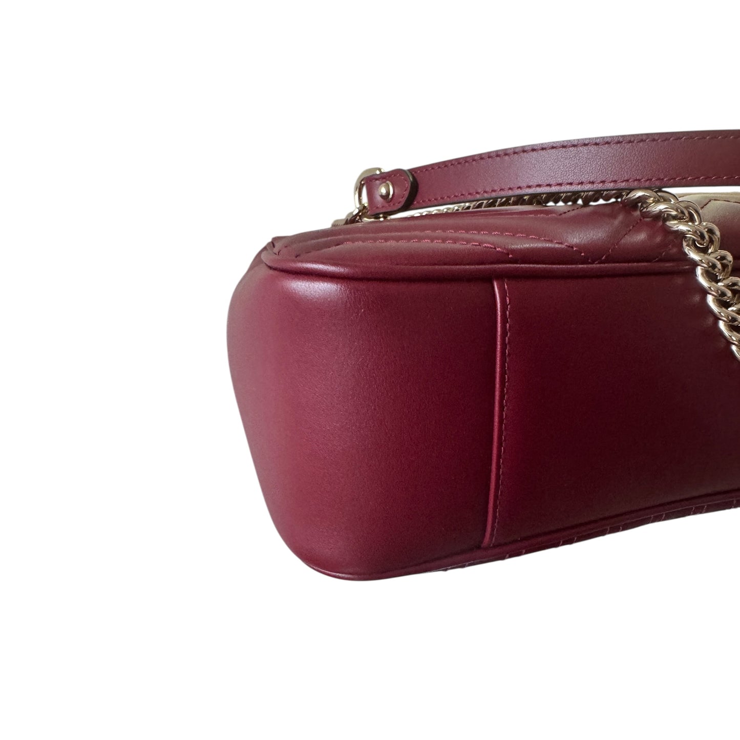 PRE-OWNED Burgundy GG Marmont Flap Bag Matelasse Leather Large Shoulder Bag