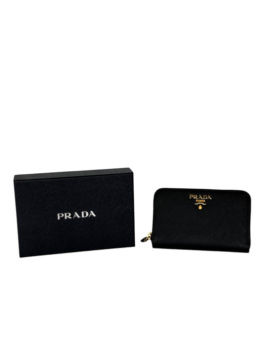 PRADA - Black Saffiano Logo Zip Around Wallet