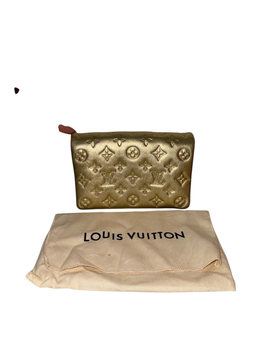 LOUIS VUITTON - Gold Monogram Embossed Lambskin Pochette Coussin