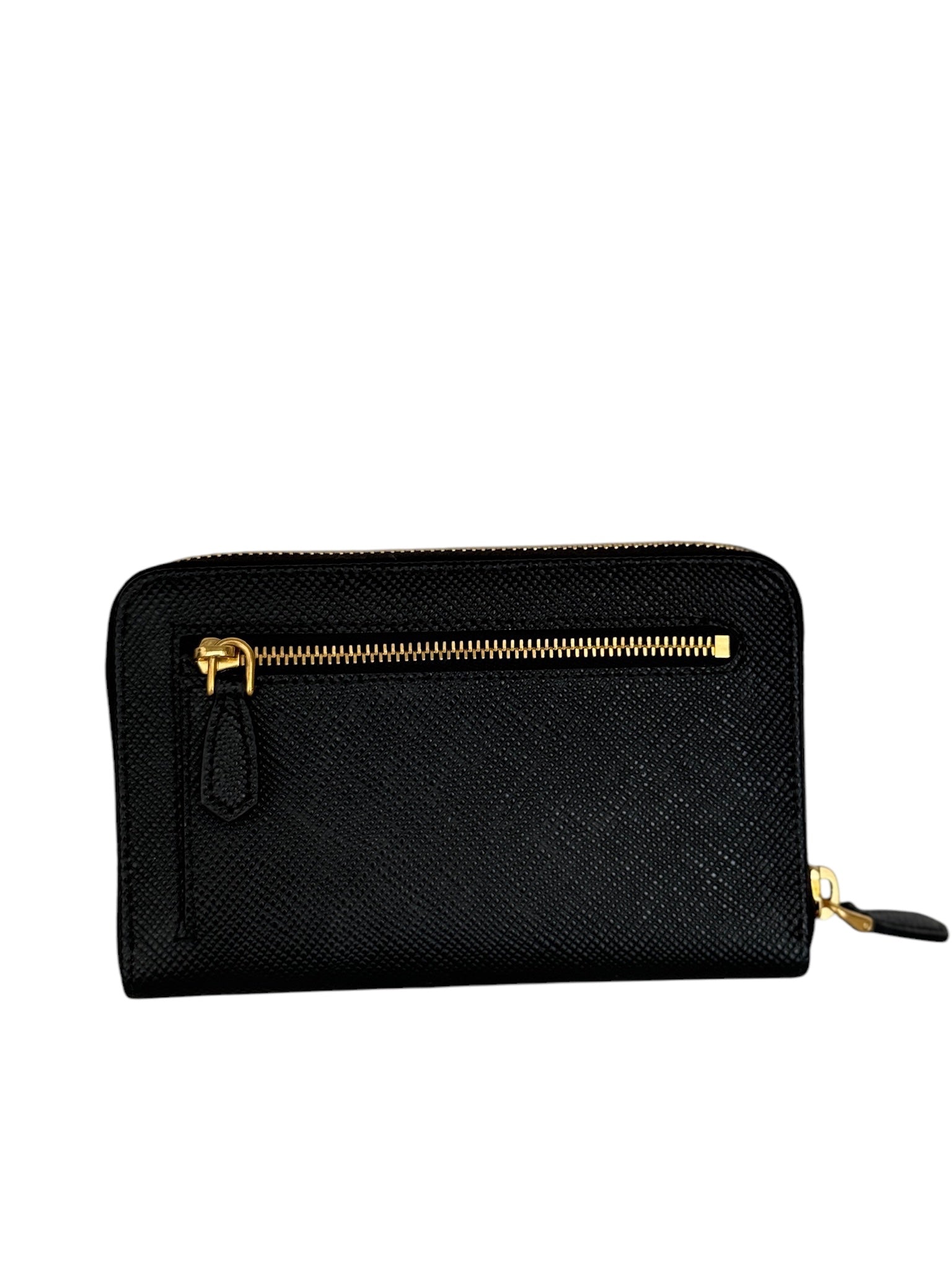 PRADA - Black Saffiano Logo Zip Around Wallet