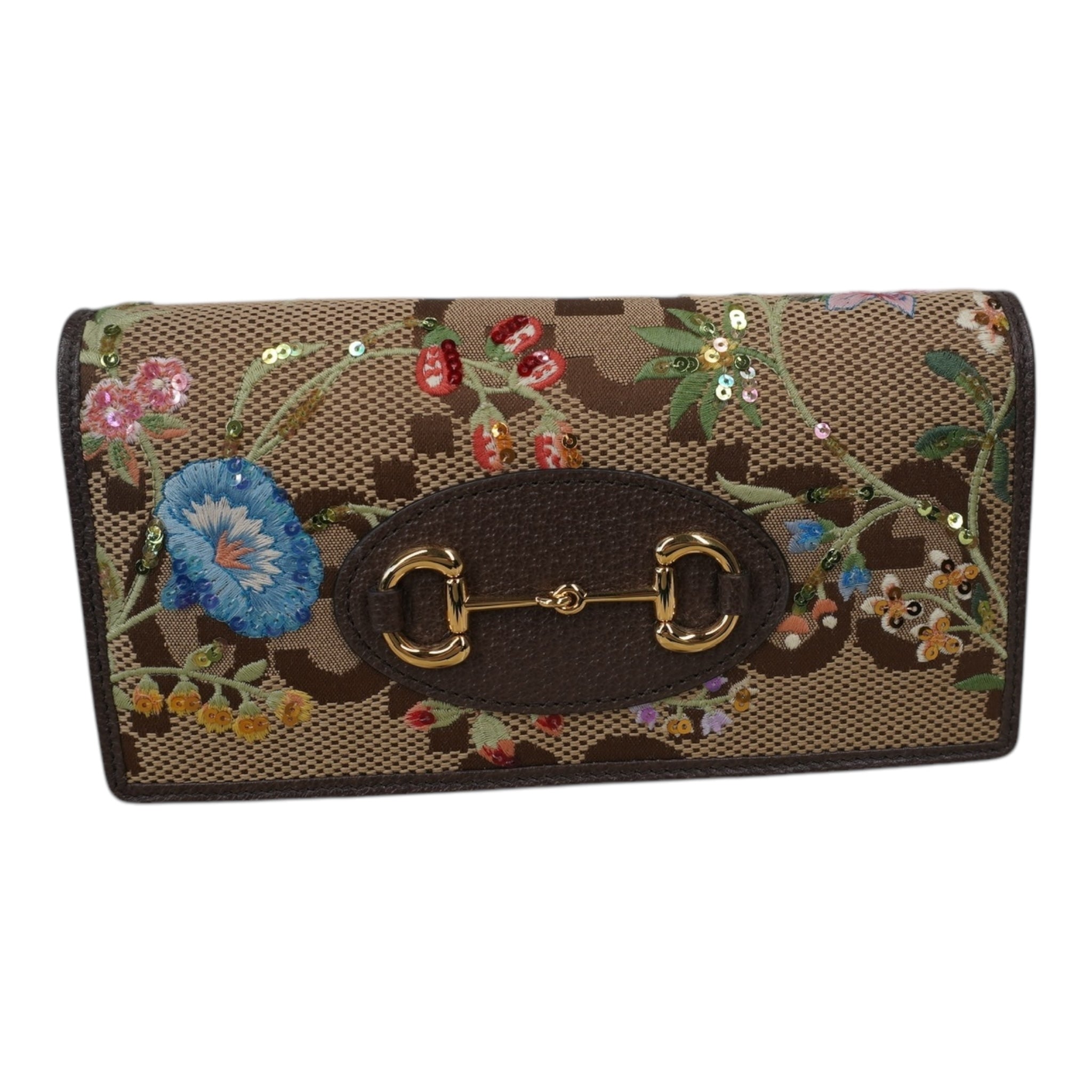 Cartera con cadena Horsebit 1955 de lona con bordado GG, tamaño jumbo, de segunda mano