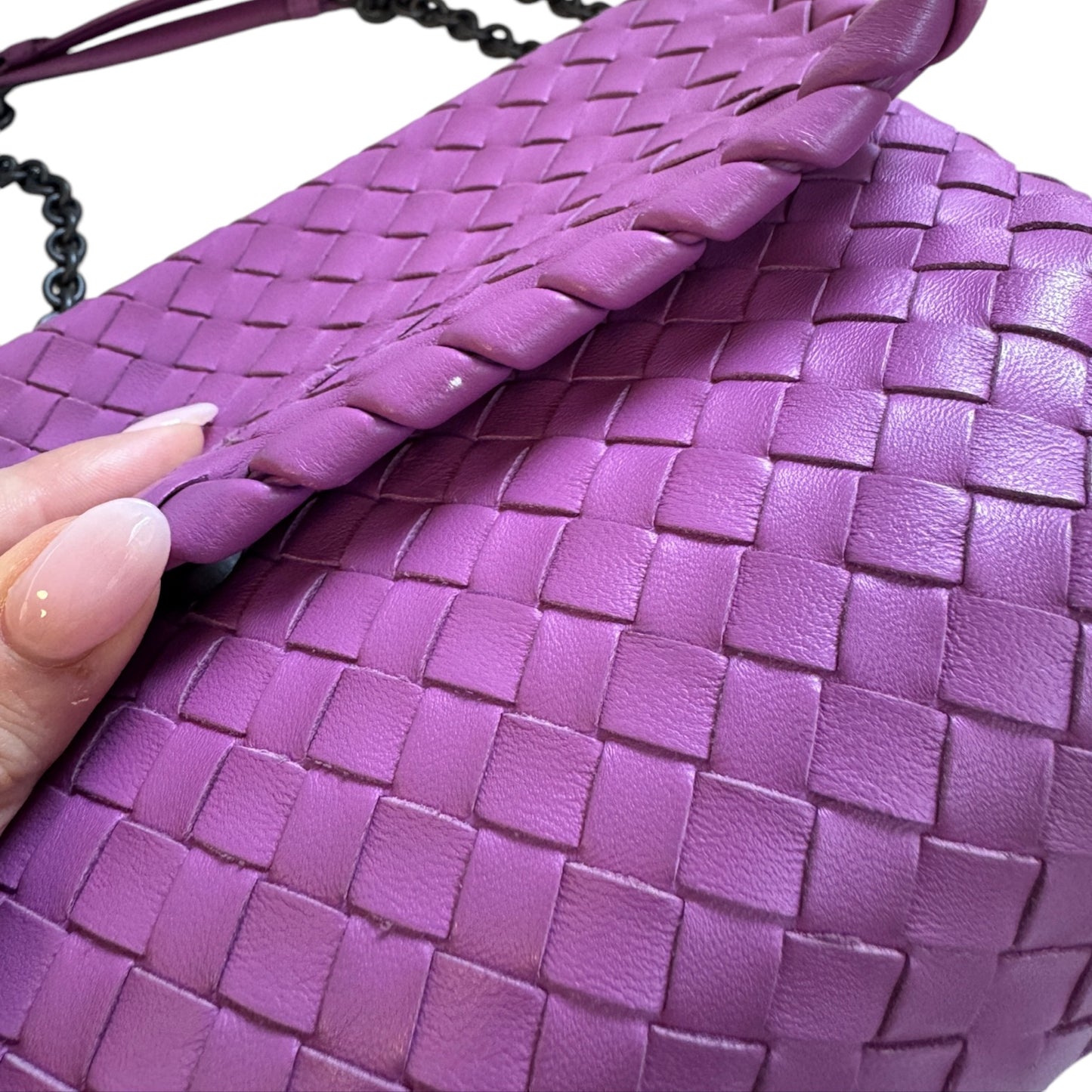 PRE-OWNED Purple Nappa Intrecciato Lambskin Small Olimpia Chain Bag