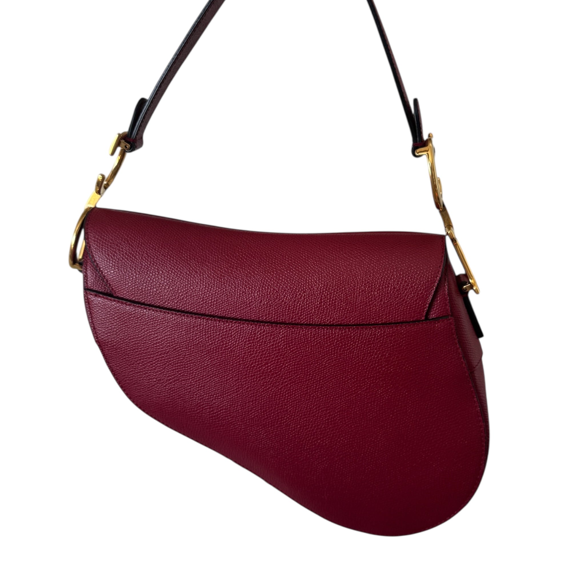 Bolso de sillín mediano de piel de becerro granulada roja de segunda mano