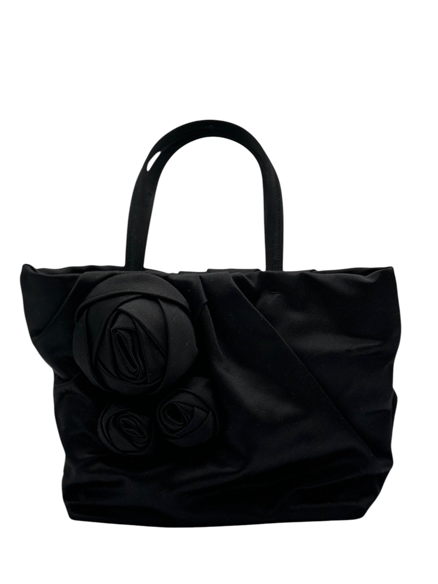 PRE-OWNED Black Satin Raso Rose Shoulder Bag