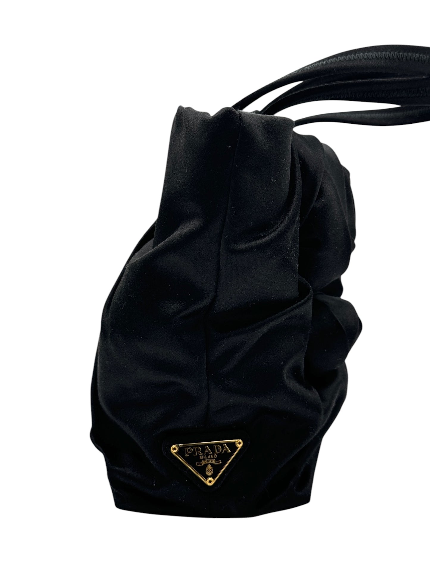 PRE-OWNED Black Satin Raso Rose Shoulder Bag