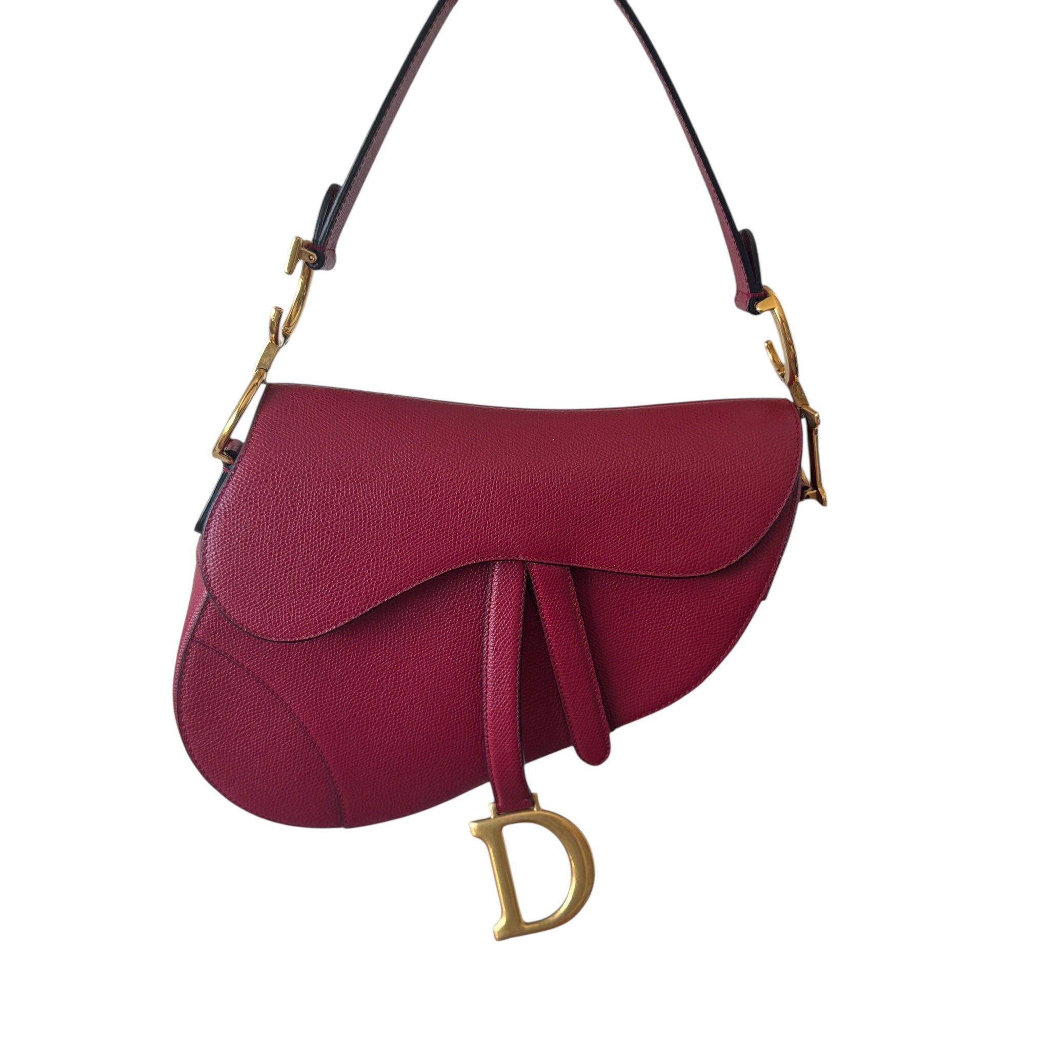 Bolso de sillín mediano de piel de becerro granulada roja de segunda mano
