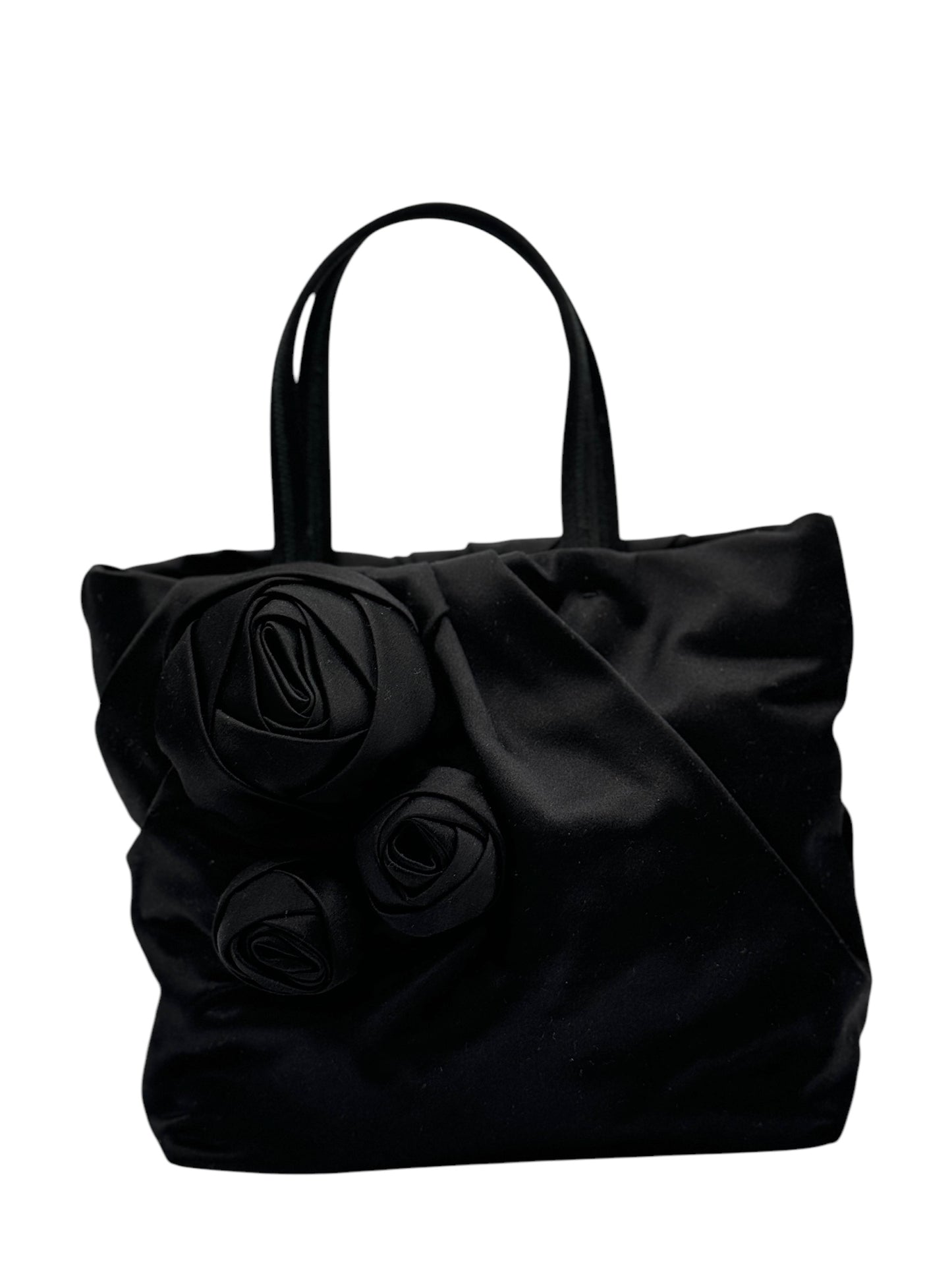 PRE-OWNED Black Satin Raso Rose Shoulder Bag