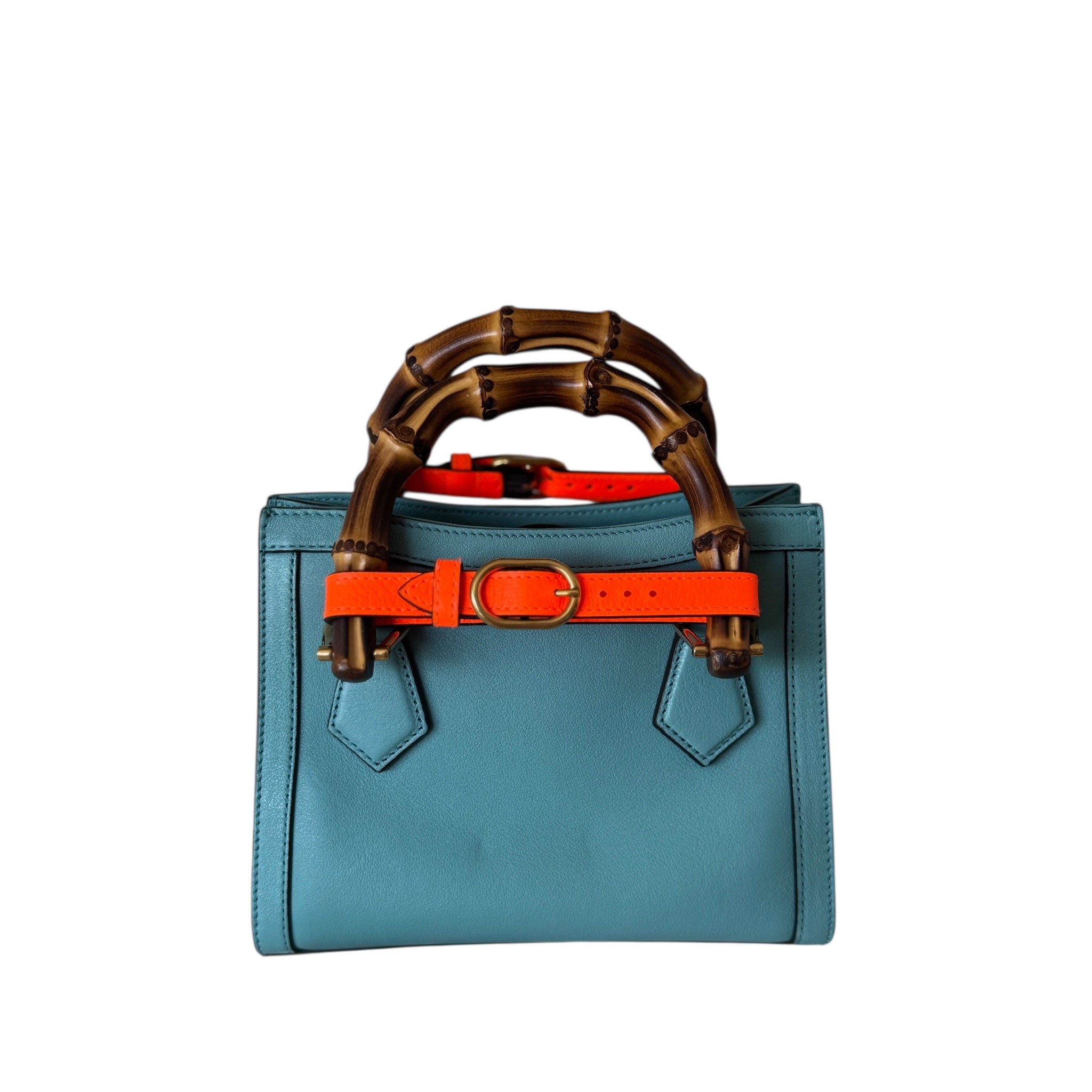 Minibolso Diana GG de piel de becerro Wonka en azul celeste y naranja, USADO