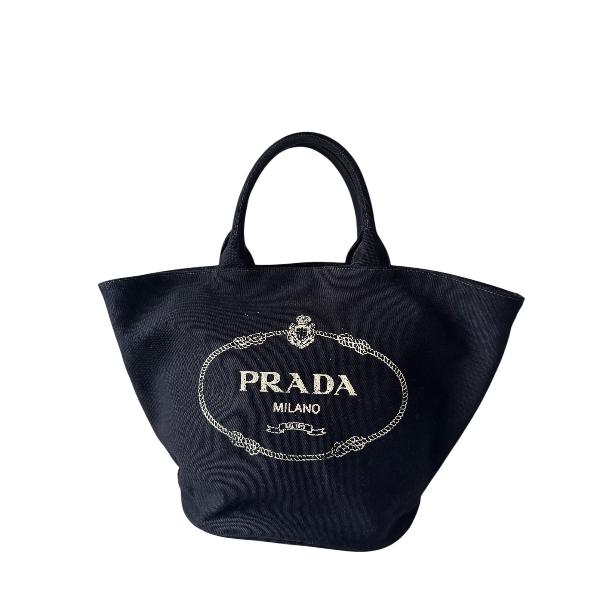 PRE-OWNED Black Canvas Canapa Convertible Medium Shopping Tote Bag