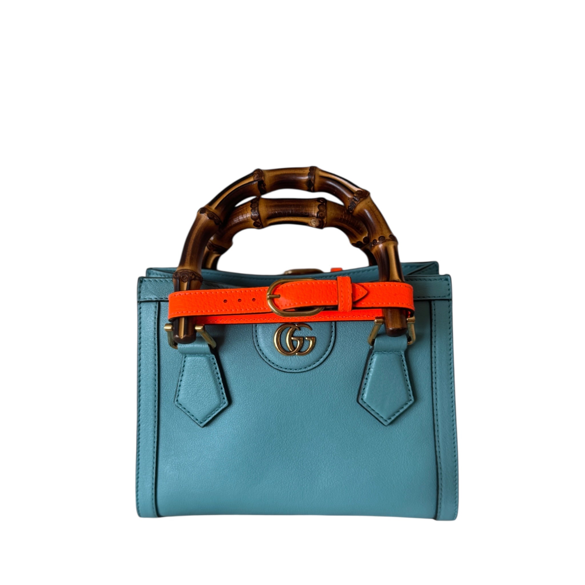 Minibolso Diana GG de piel de becerro Wonka en azul celeste y naranja, USADO