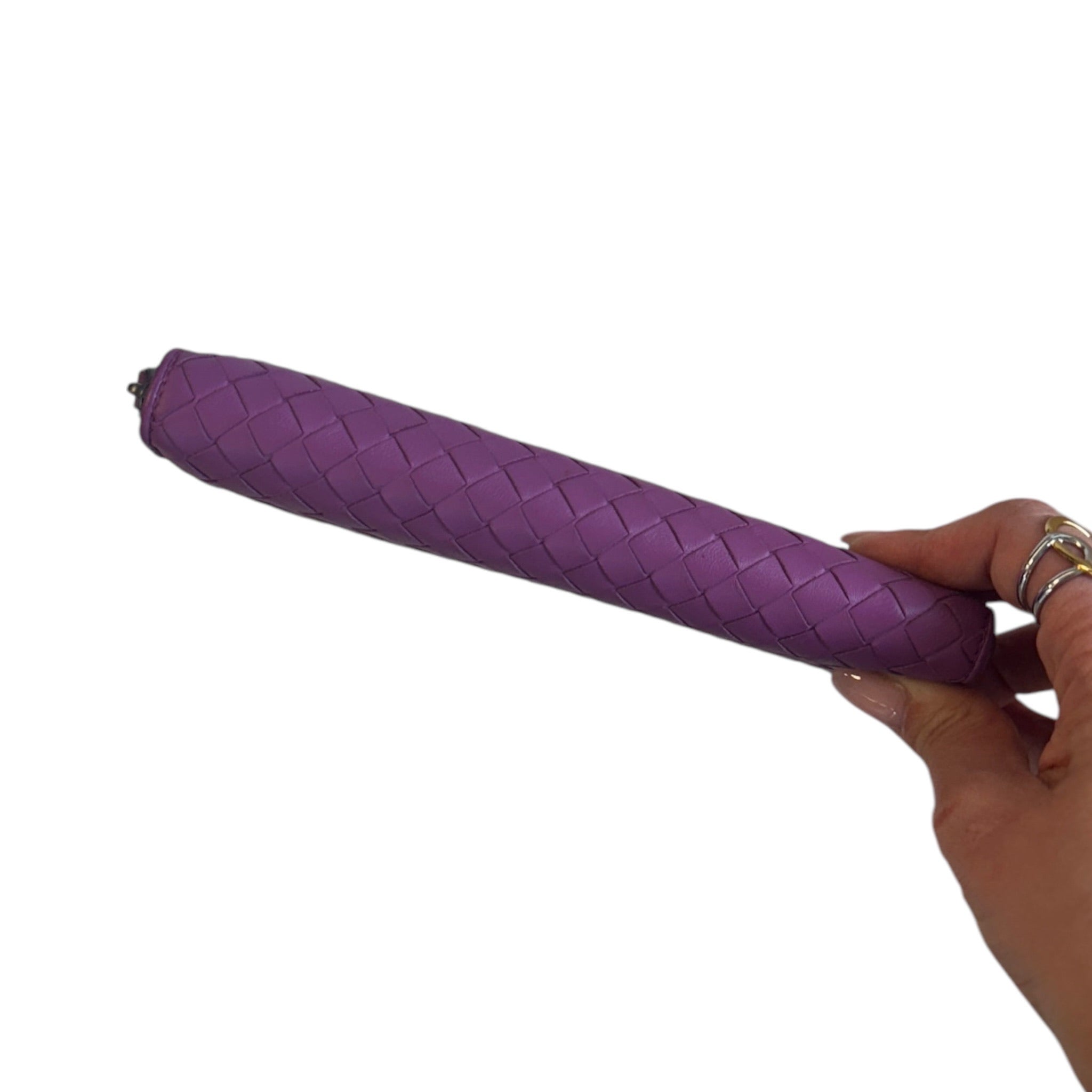 PRE-OWNED Purple Nappa Intrecciato Lambskin Zip Around Wallet