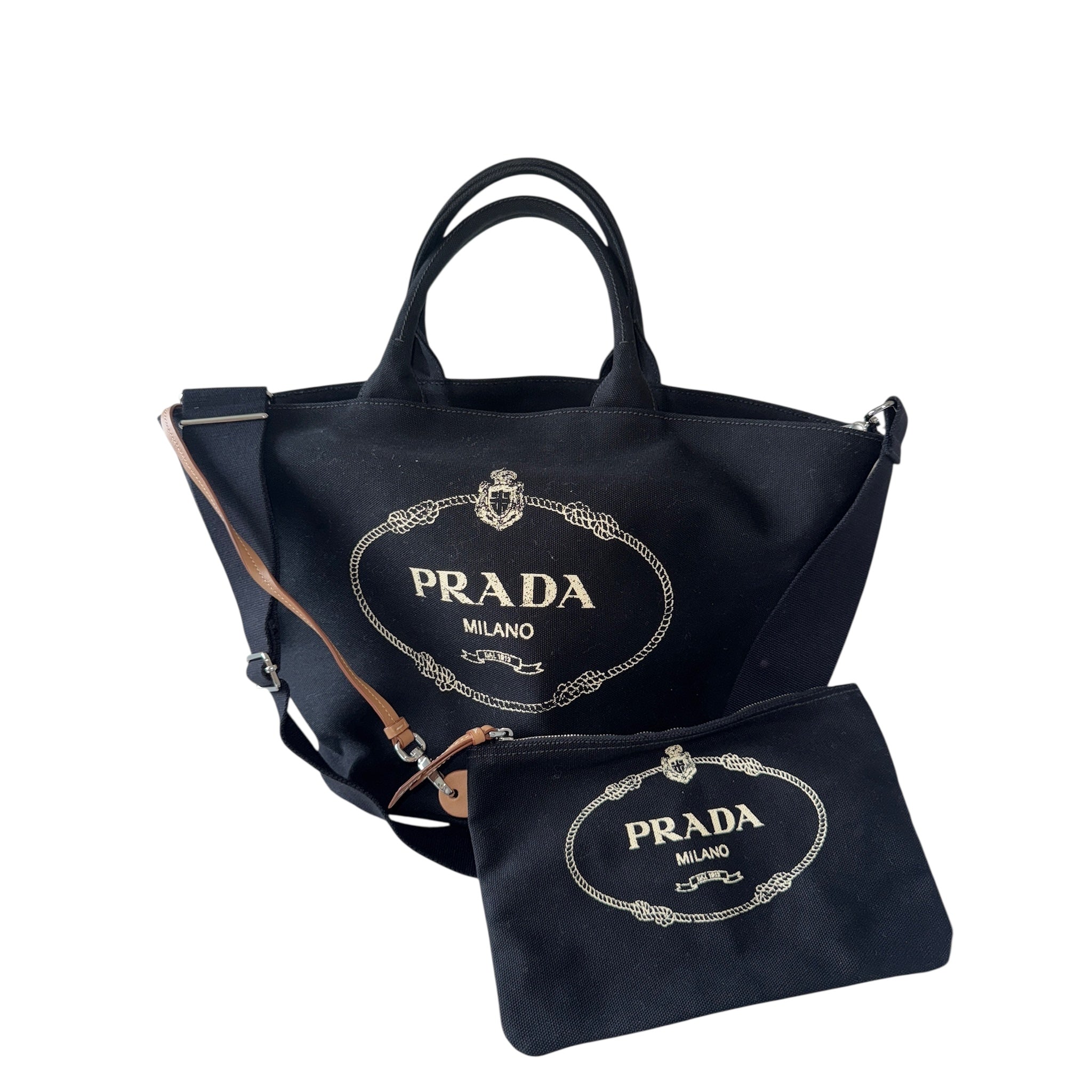 PRE-OWNED Black Canvas Canapa Convertible Medium Shopping Tote Bag