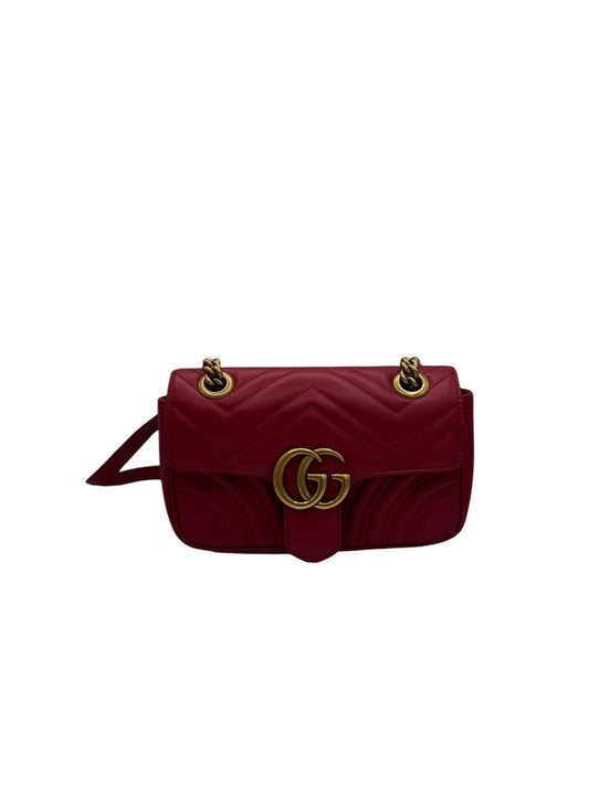 PRE-OWNED GG Marmont Flap Bag Matelasse Leather Mini