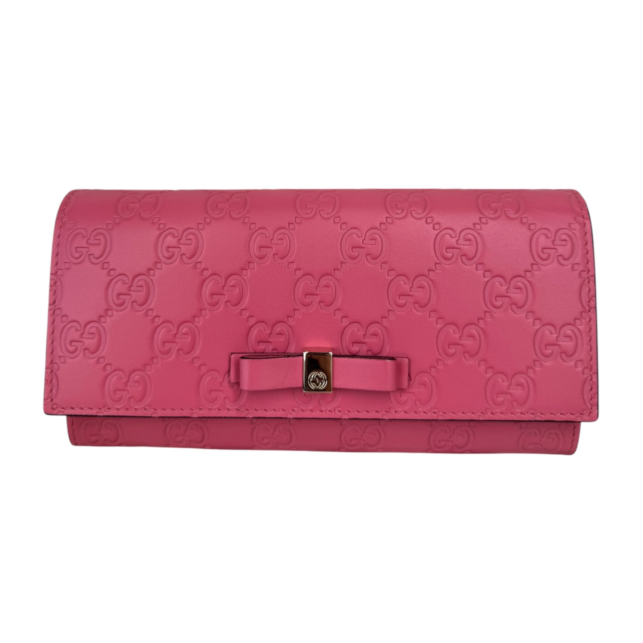 Cartera larga continental con lazo Guccissima rosa GG de segunda mano