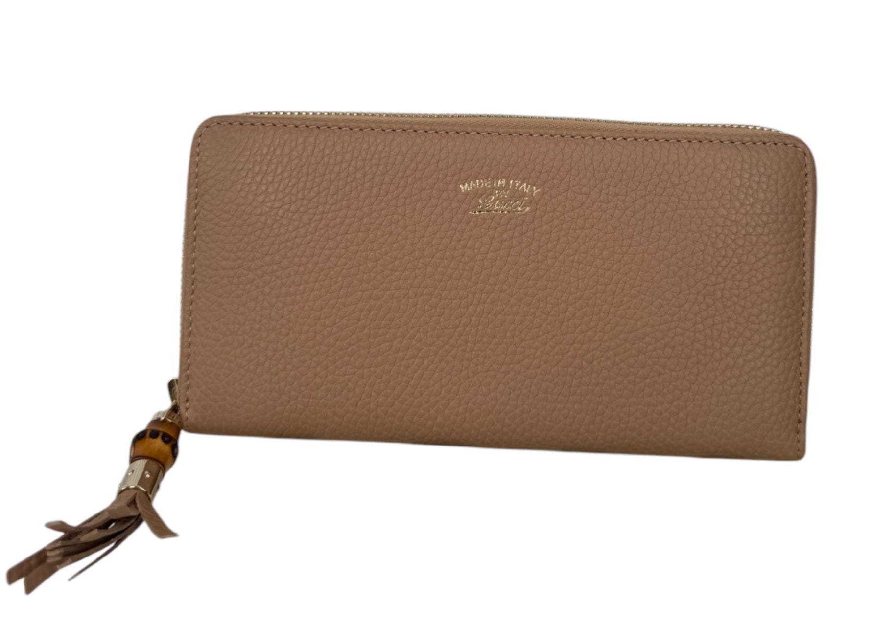 Cartera continental de cuero con detalles de bambú beige GG de segunda mano