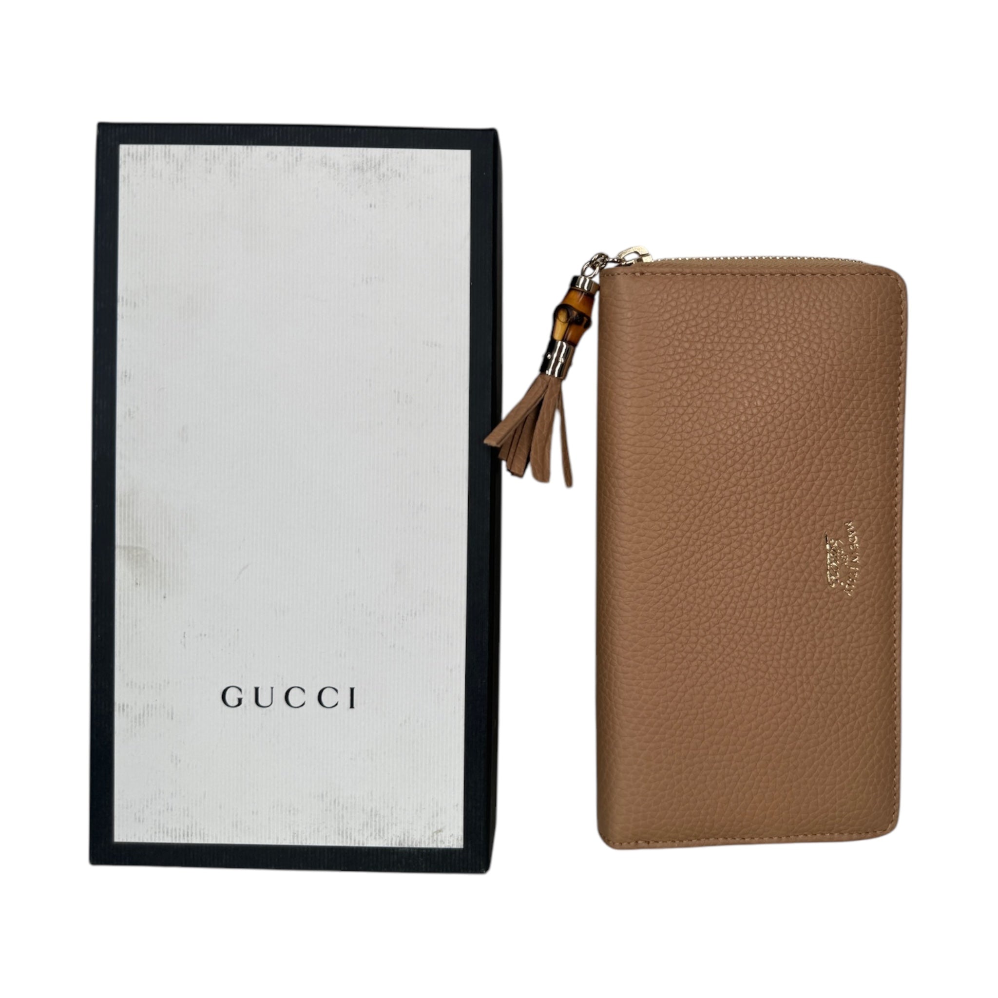 Cartera continental de cuero con detalles de bambú beige GG de segunda mano