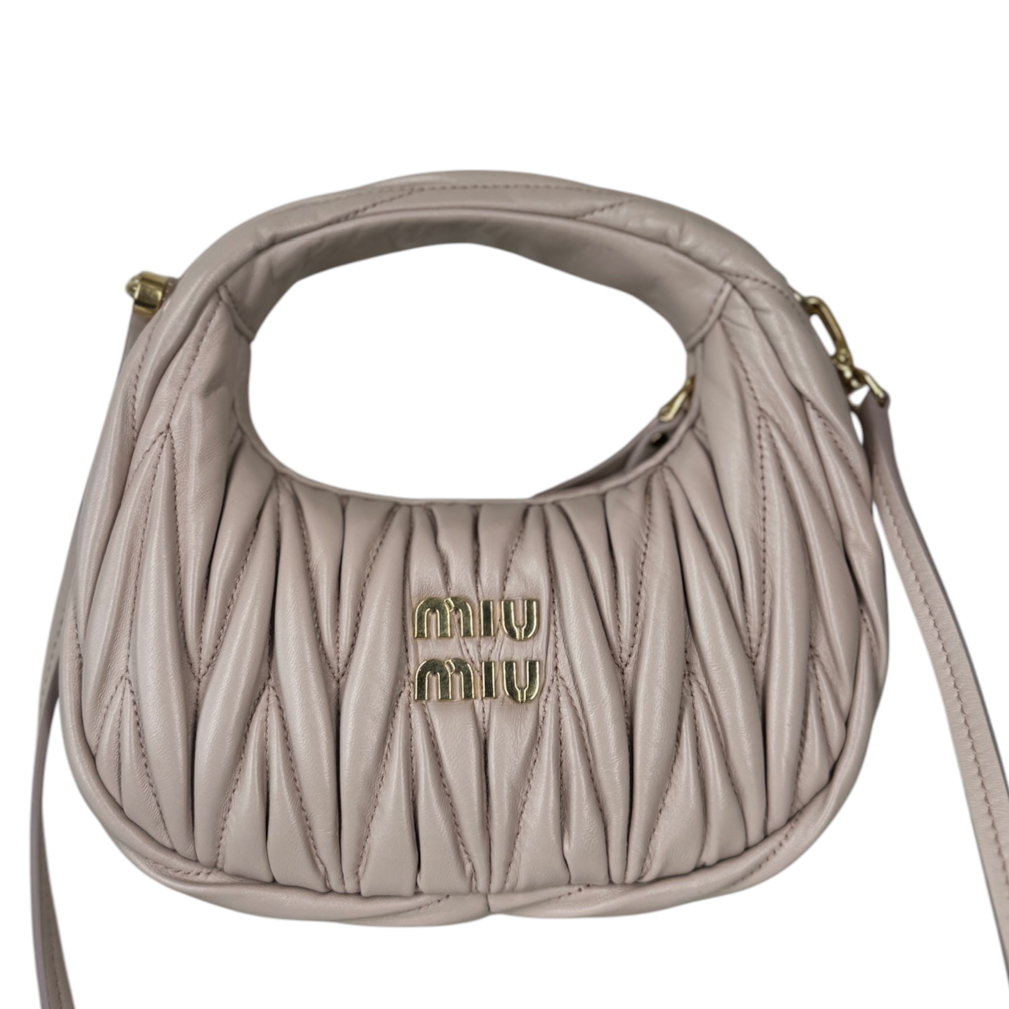 PRE-OWNED MINI Wander Light Pink Matelassé Nappa Leather Crossbody Bag